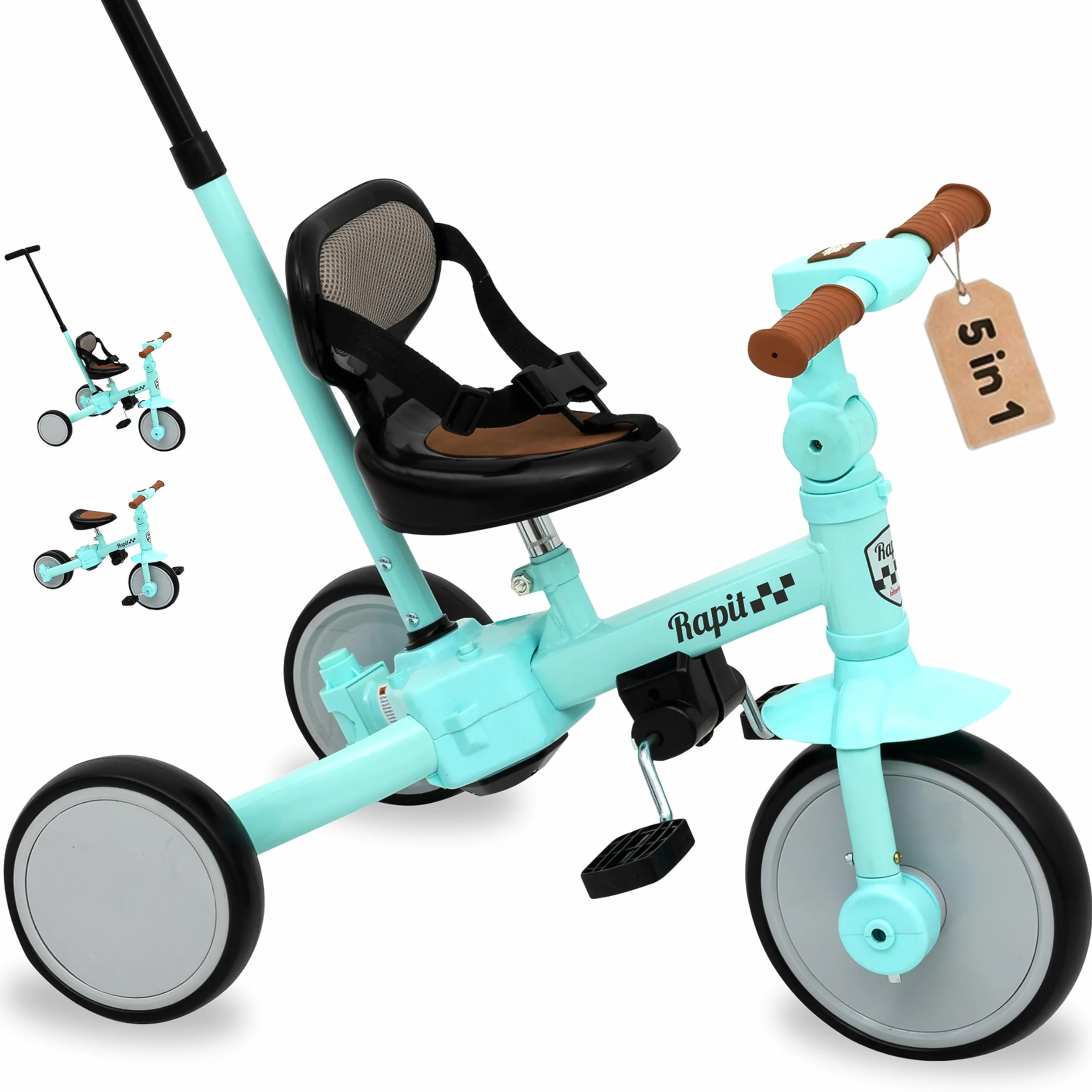 Triciclo Evolutivo 5 in 1 Interbaby | Triciclo Bambini con Maniglione da 1 a 5 Anni | Bicicletta Bambini e Bici Senza Pedali Trasformabile | Con o Senza Pedali | Regolabile e Adattabile (Verde)