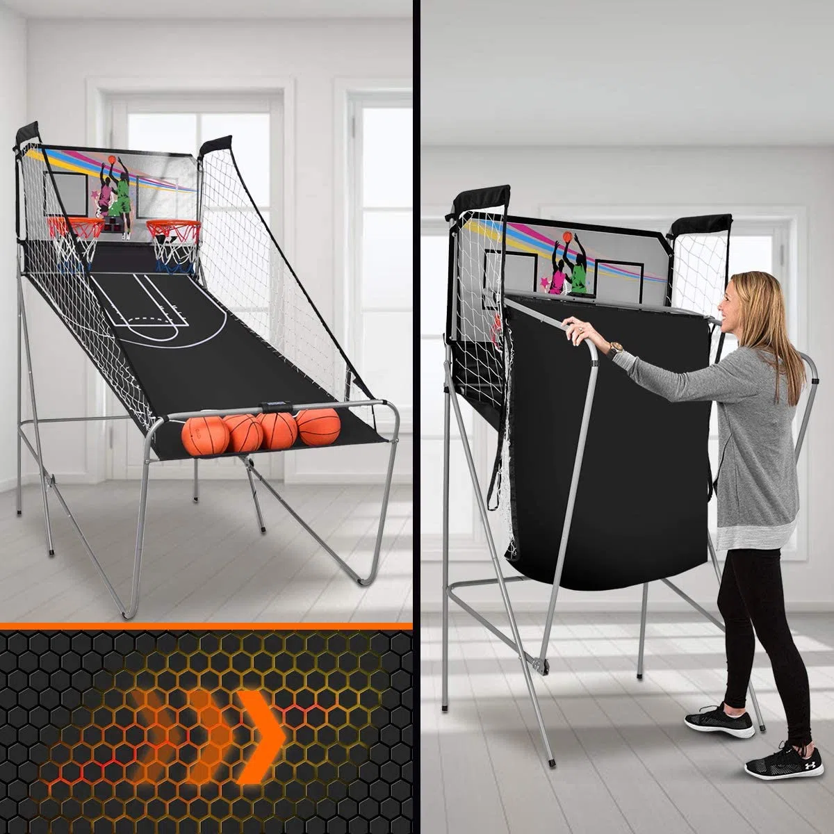 FANTASK- Giochi elettronici di Basket, Colore Grigio, 203 x 110 x 206cm, 38225WHSP-VC