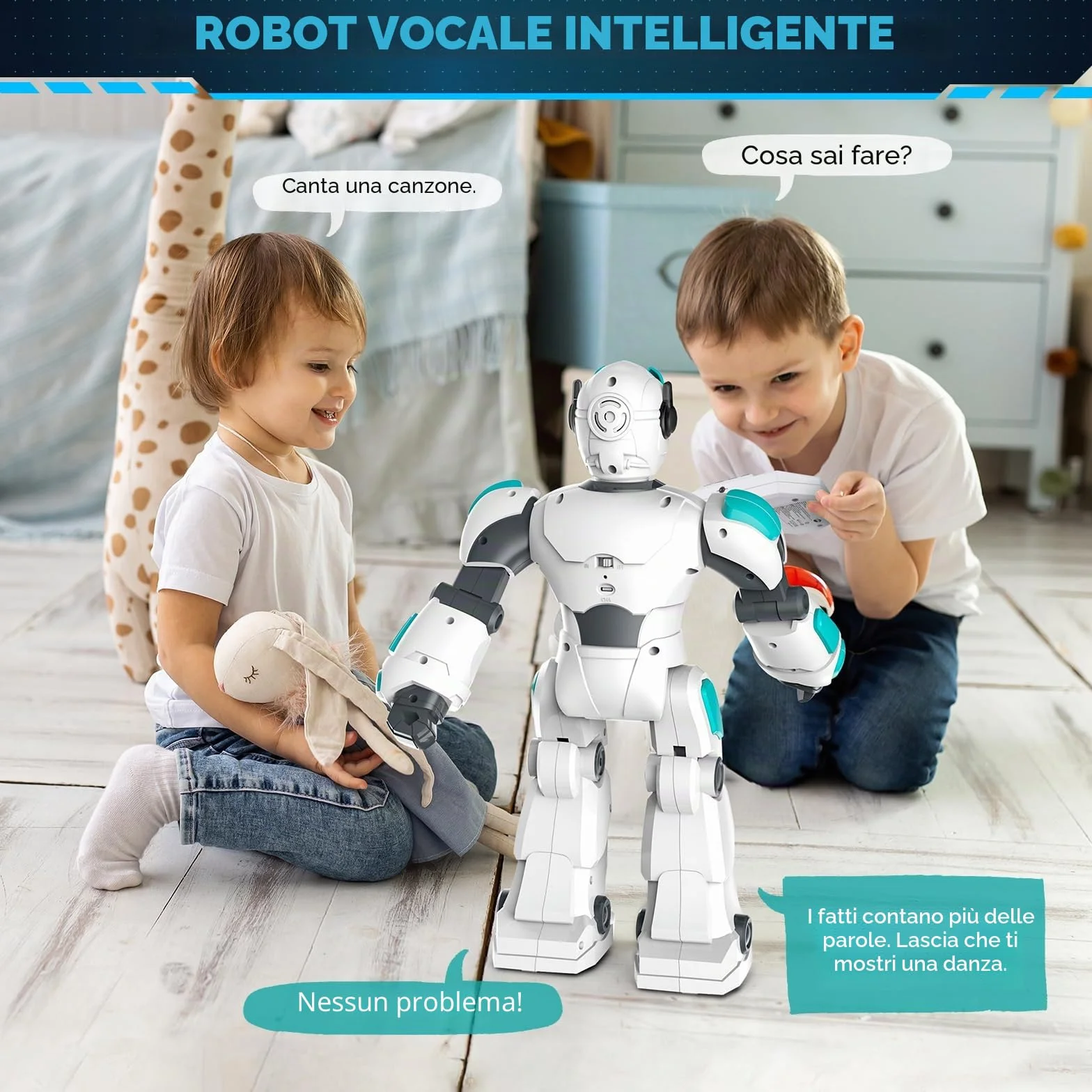 VATOS Robot Telecomandato Programmabile per Bambini, 40CM, Rilevamento di Gesti e Controllo Vocale, Intelligente e Ricaricabile per Bambini 3 4 5 6 8+