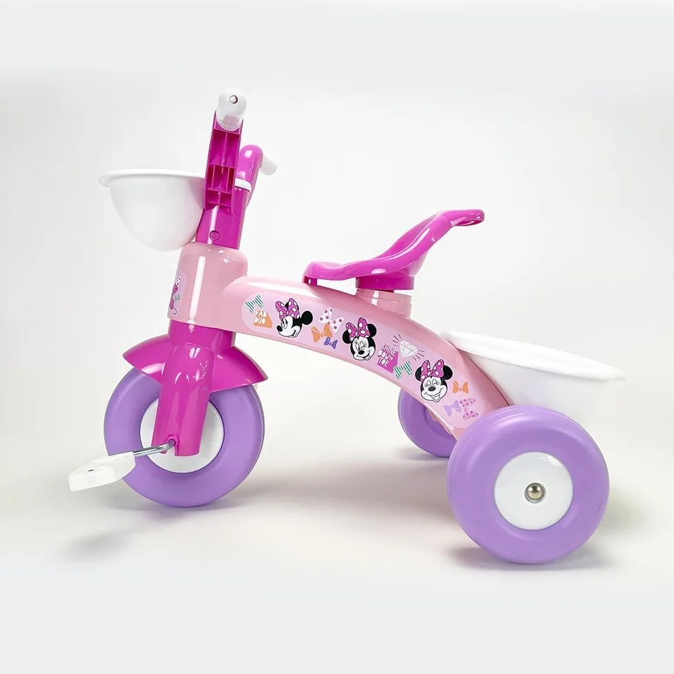 Triciclo primipassi Minnie Disney bici a tre ruote per bambini da 1 a 3 anni triciclo con pedali e cestino portagiochi