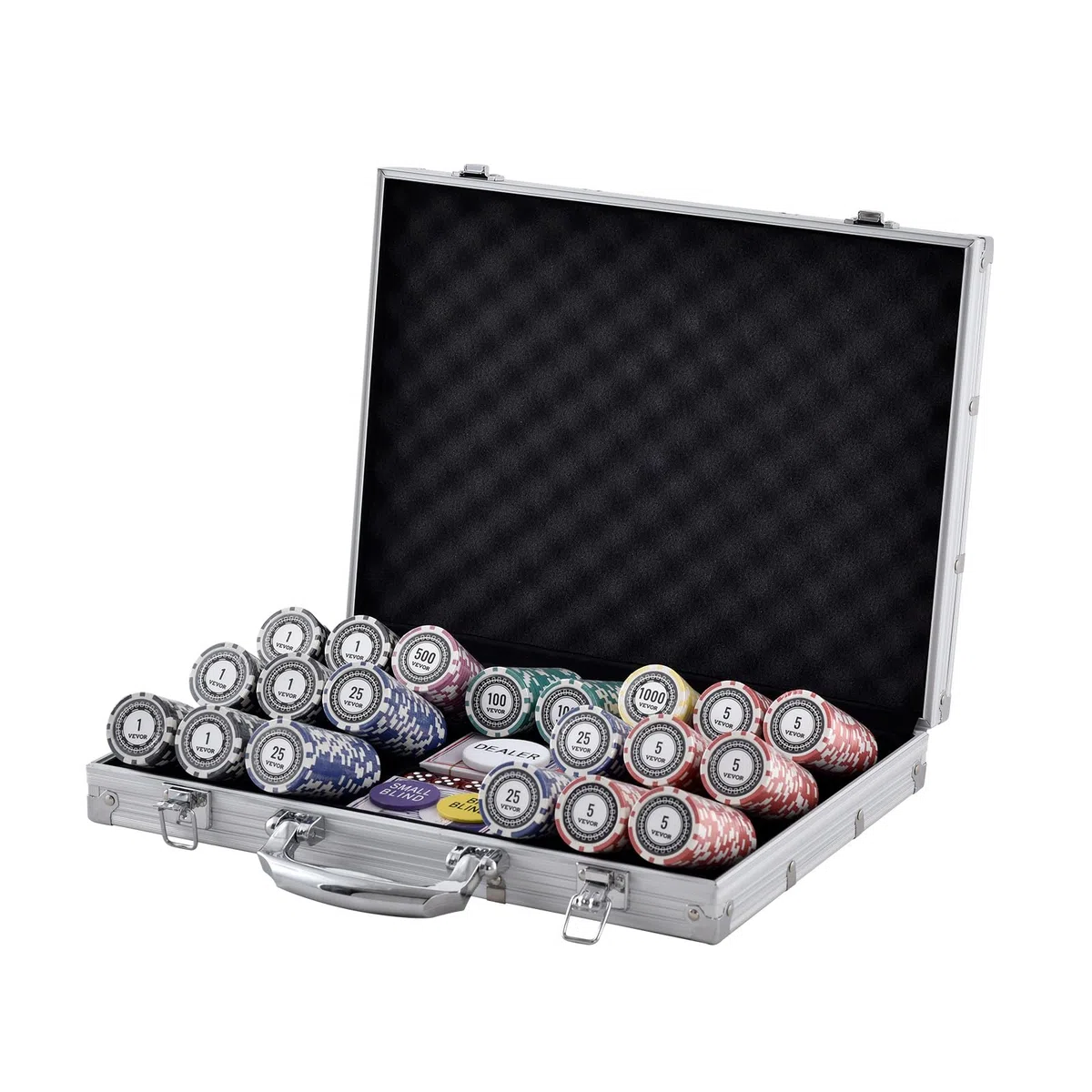 VEVOR Set Poker 500 Pezzi Valigetta Alluminio Fiches Carte Bottoni Dadi Texas Hold'em Blackjack