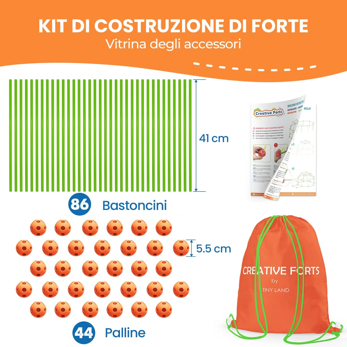 Tiny Land 130 pezzi Kit di costruzione forte bambini - Giocattolo creativo STEM Castelli fai-da-te Tenda