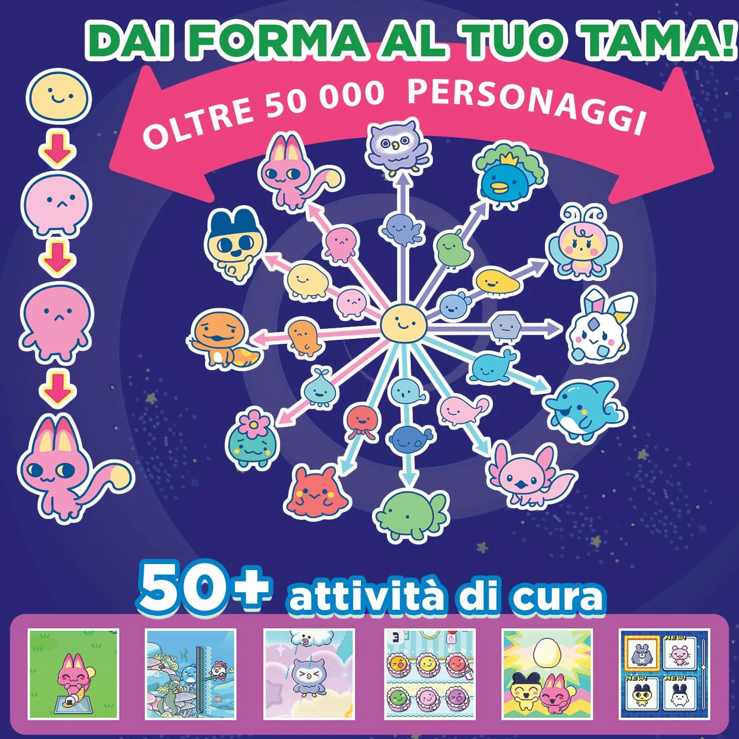 TAMAGOTCHI Bandai Paradise Acqua - Animale Virtuale da accudire Giocattolo Interattivo in italiano, rotella di zoom - Modello Acqua Blu - Giocattolo per Bambini dai 6 anni in su - 43422
