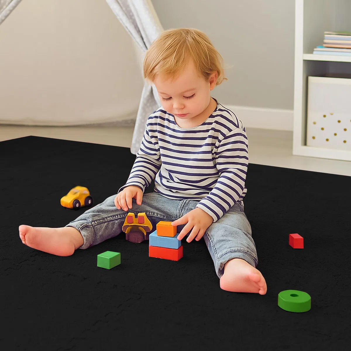 Tappetini in schiuma di peluche nero 30x30x1,25 cm 12 pezzi per giochi