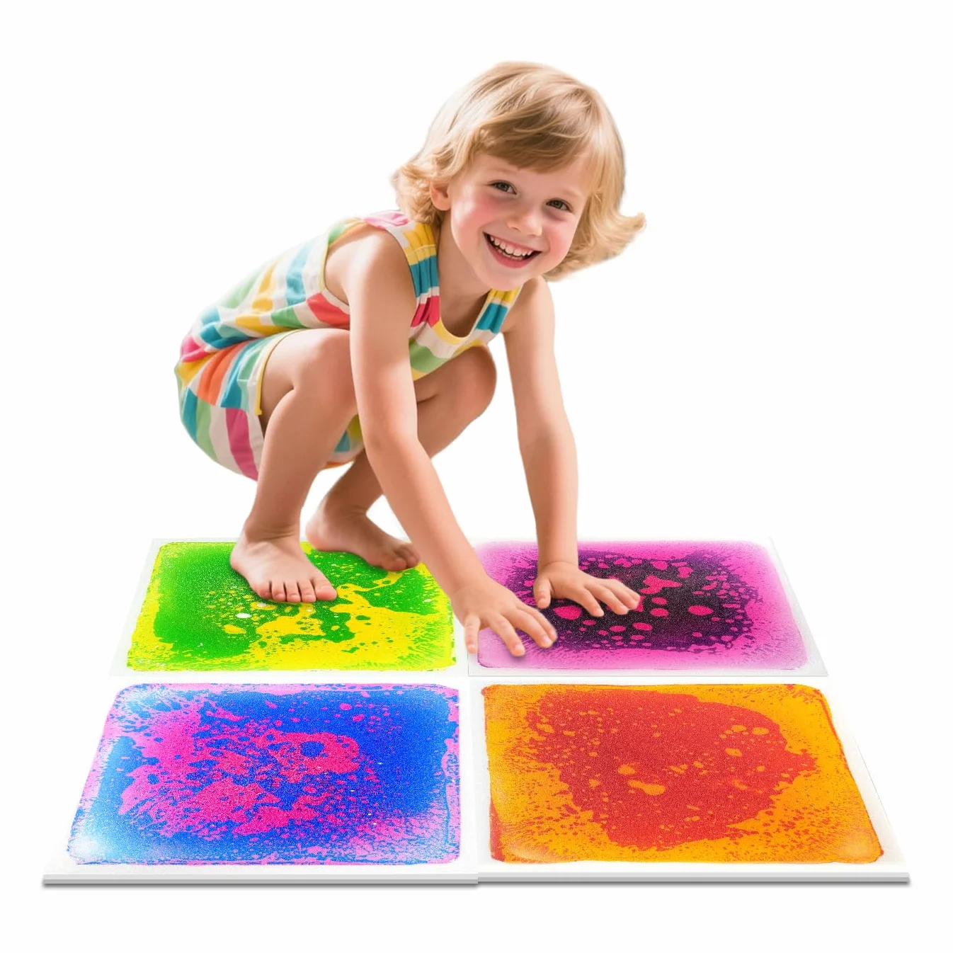 Mattonelle sensoriali per pavimento, confezione da 4 - Conformi alla norma EN71, marcatura CE, liquido non tossico per stimolare il tatto per autismo, ADHD e DSP - Gioco tattile stimolante per aule