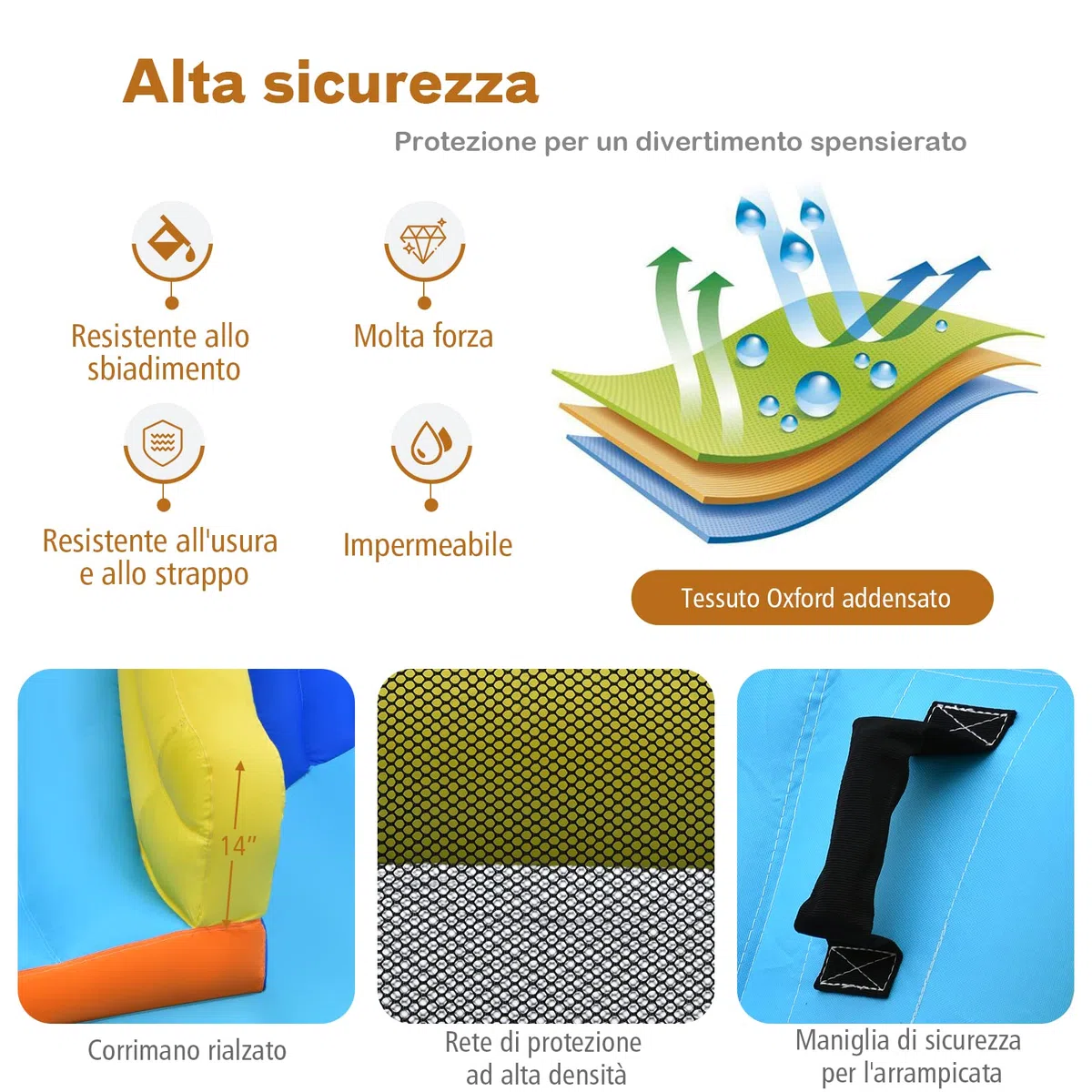 COSTWAY Castello Gonfiabile Per Bambini, Con Scivoli, Muro da Arrampicata e Piscina, Per 3 Bambini 3-10 Anni, Con Borsa di Trasporto e Kit Riparazione (Con soffiatore)