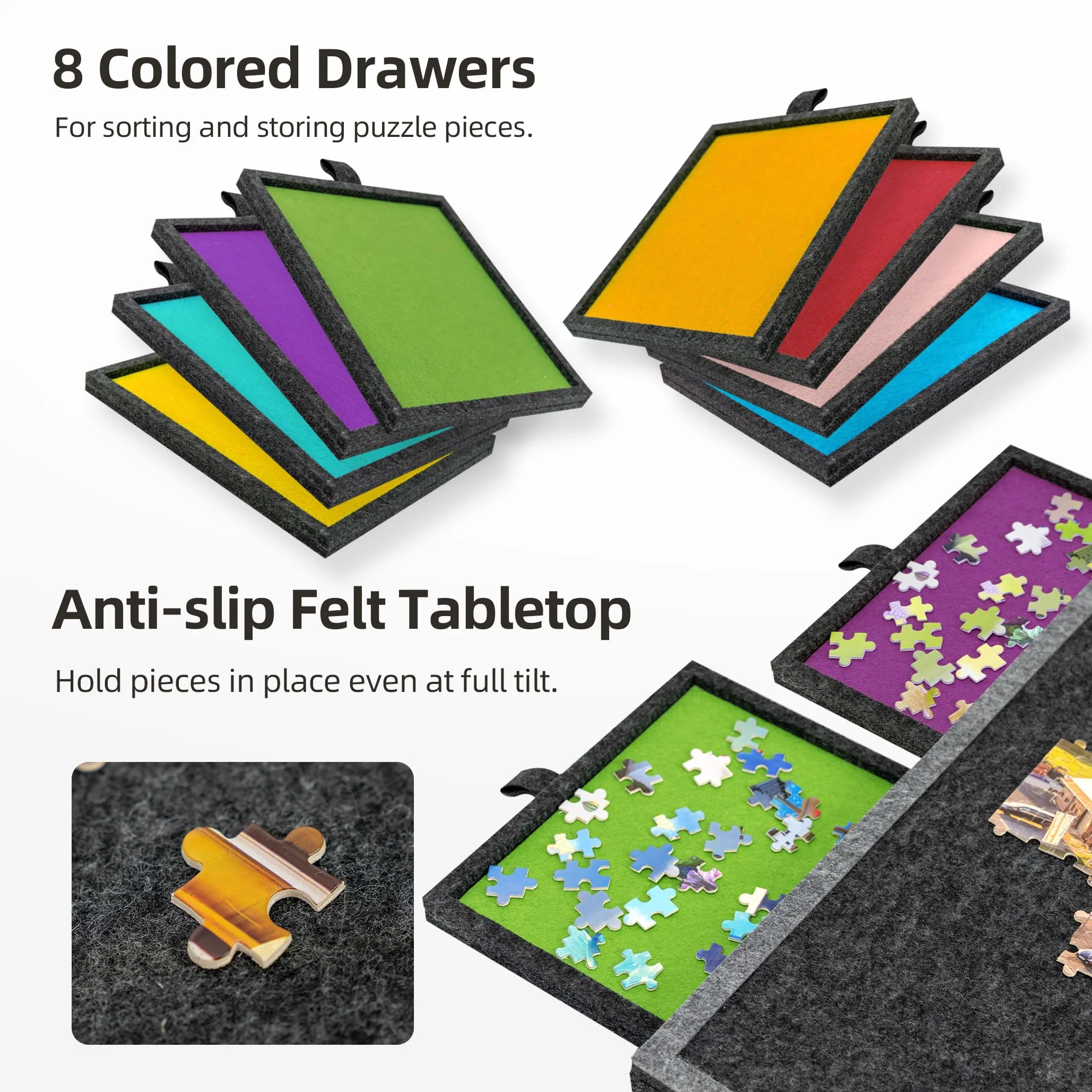2000 PC Puzzle pieghevole e inclinabile con 8 cassetti e copertura, tavolo puzzle in feltro leggero e portatile con supporto integrato per regolazioni angolari, per 1000 1500 2000 pezzi