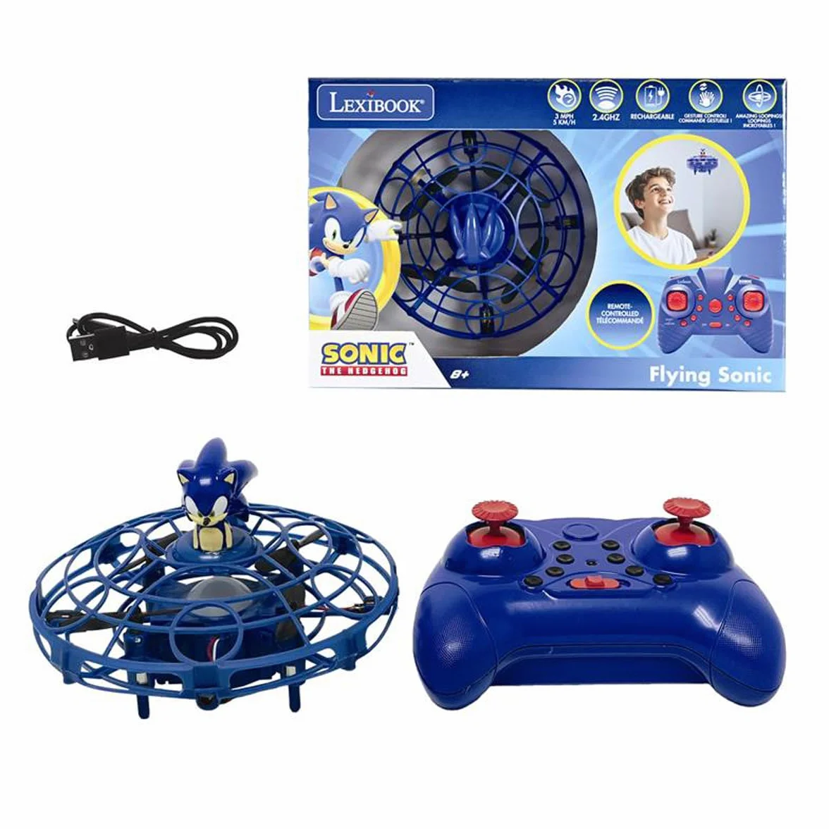 Lexibook, RC UFO Flying Sonic con luci e controllo gestuale, controllo a mani libere con batteria ricaricabile, Blu, UFOSN