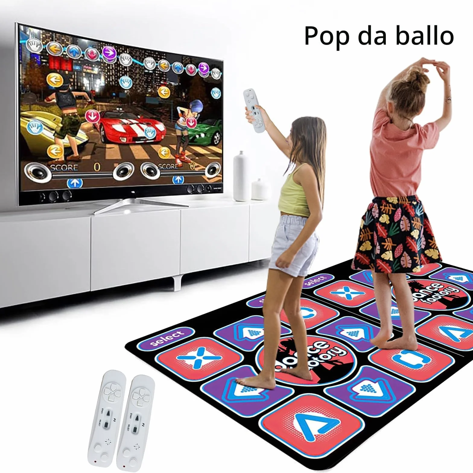 Tappetino da ballo 2 in 1 per TV e PC, doppio tappetino da ballo per bambini adulti, t-apis di d-anse interattivo con 2 controller di gioco, 100 canzoni e 65 giochi, per fitness, danza e festa