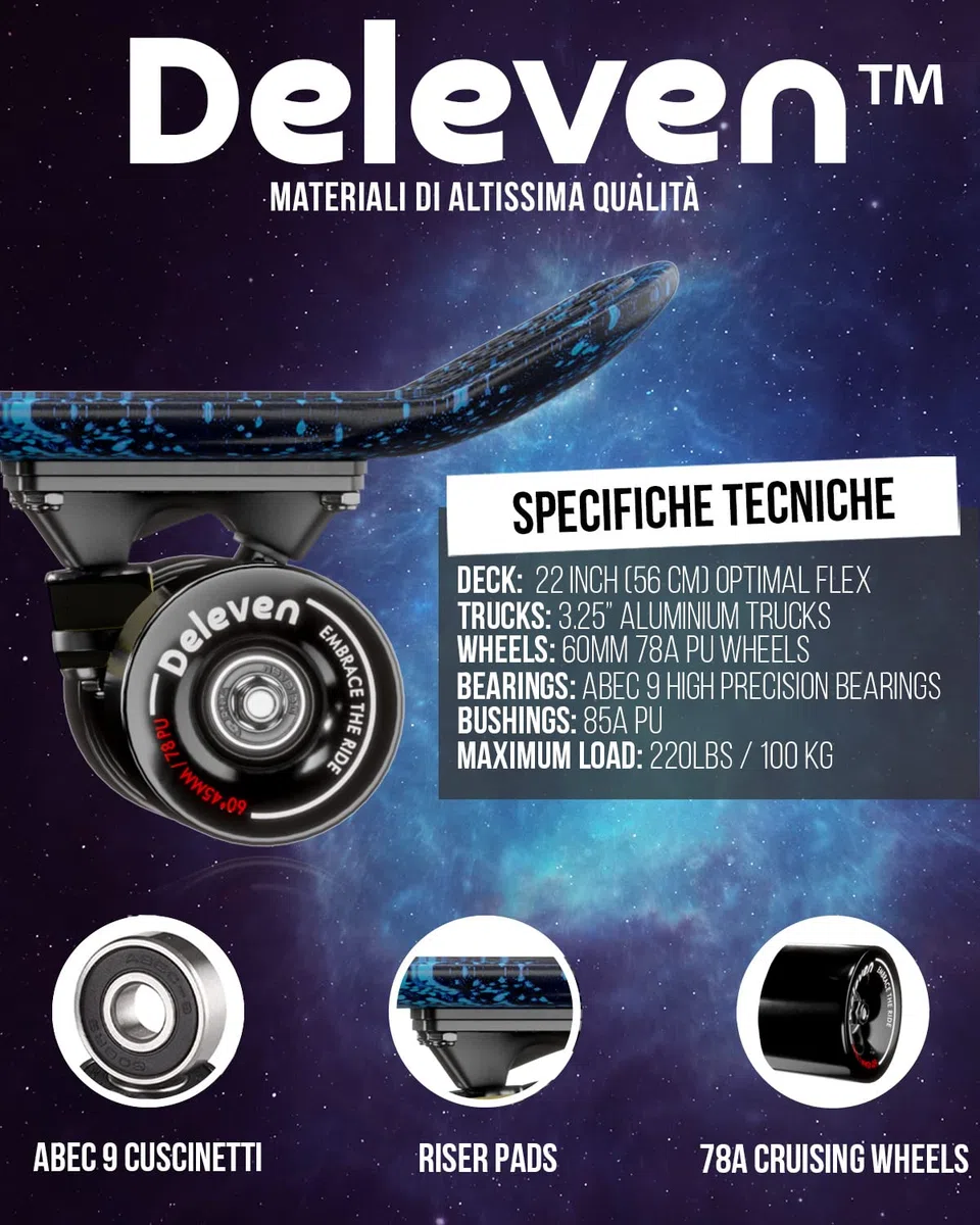 Skateboard Mini Cruiser per Bambini e Adulti - Skate per Età 5-10 Anni