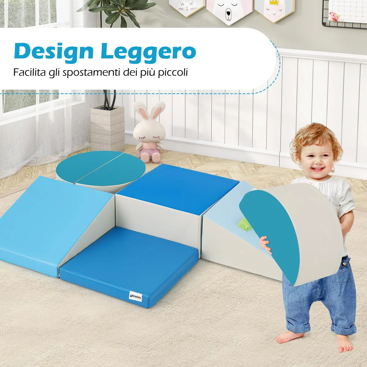 COSTWAY Set di 6 Blocchi di Schiuma per Arrampicata per Bambini 12+ Mesi Blu