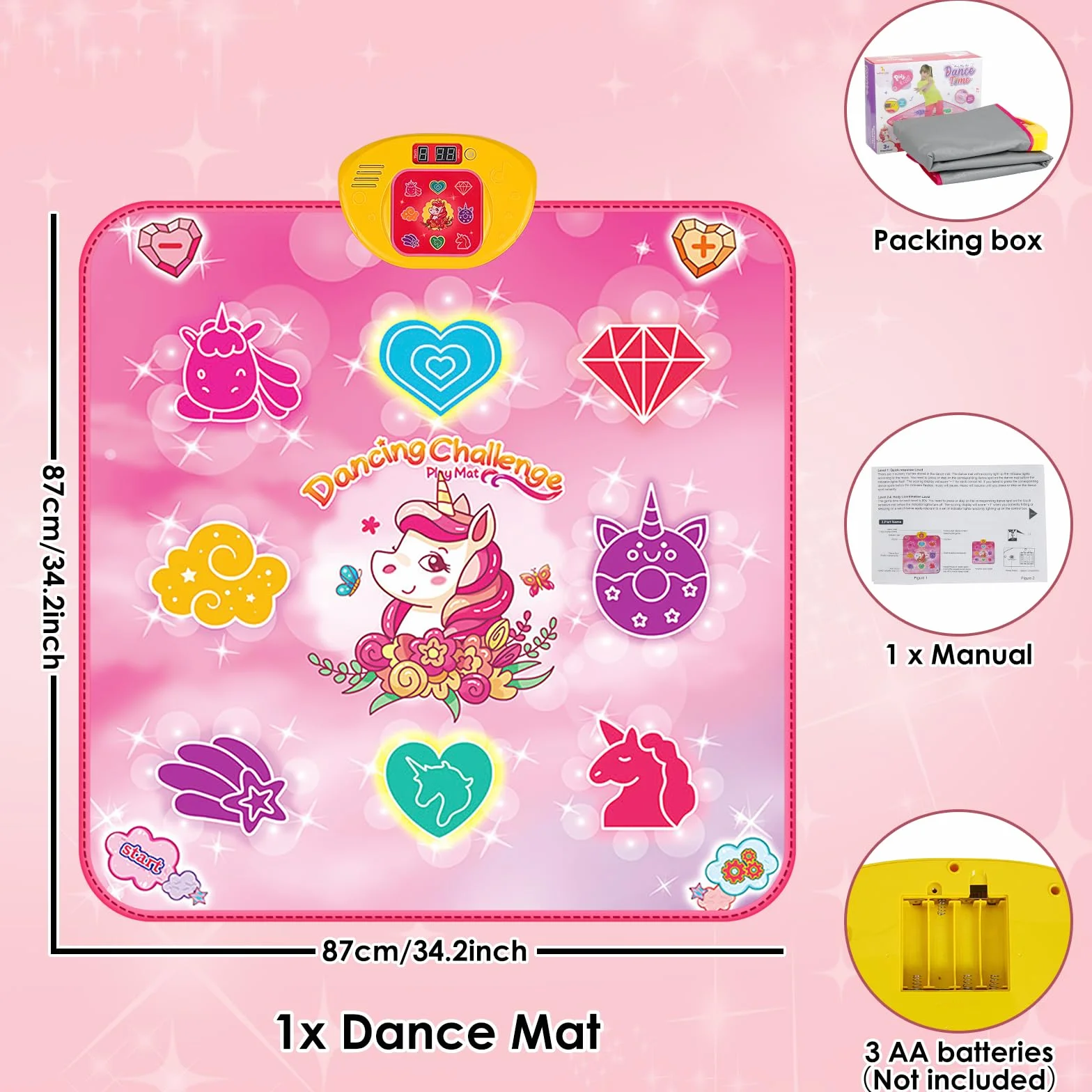 Bambini Tappetino da Ballo, GuKKK Tappeto da Ballo per 3 4 5 6 7 8 9 10+ Anni, Tappetino Musicale Elettronico, Giocattolo Tappeto Musicale da Ballo,Regali di Natale di Compleanno per Ragazze e Ragazzi