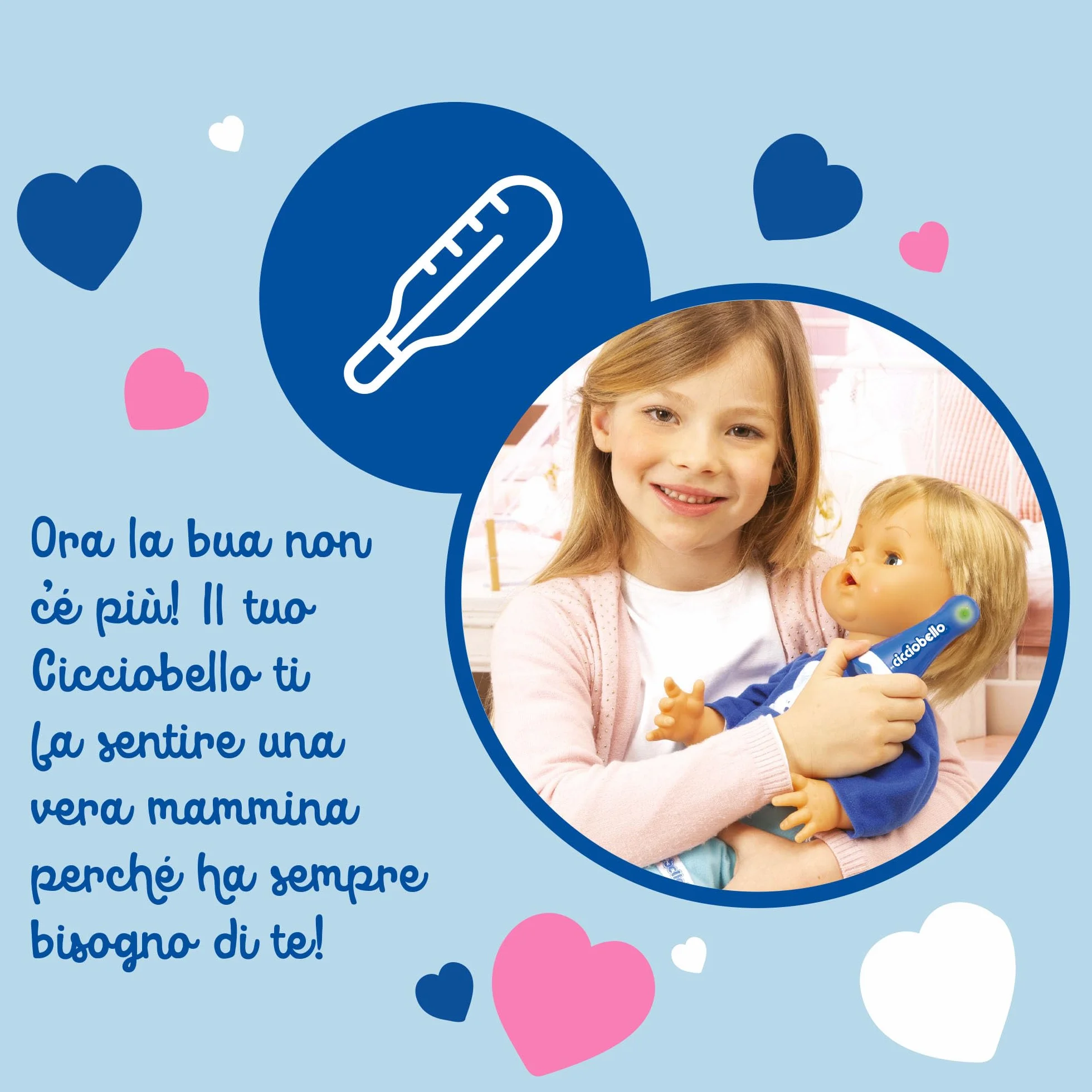 Cicciobello Bua, Bambola Interattiva con Accessori, Giochi Bambini 2 anni, Accessori per la Cura Come Termometro e Stetoscopio, Usa il Ciuccio per Farlo Smettere di Piangere!
