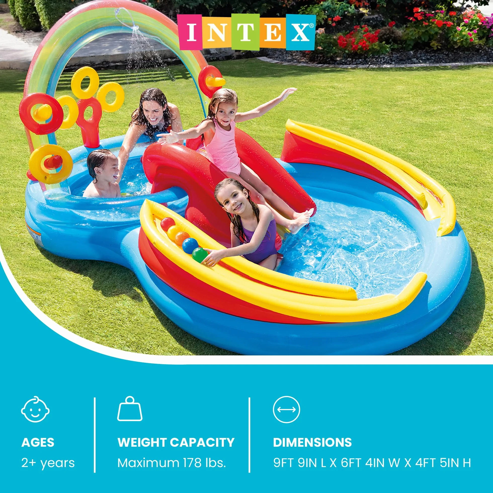 Intex 57453NP- Playground Arcobaleno, 297 x 193 x 135 cm, Blu/Rosso/Giallo