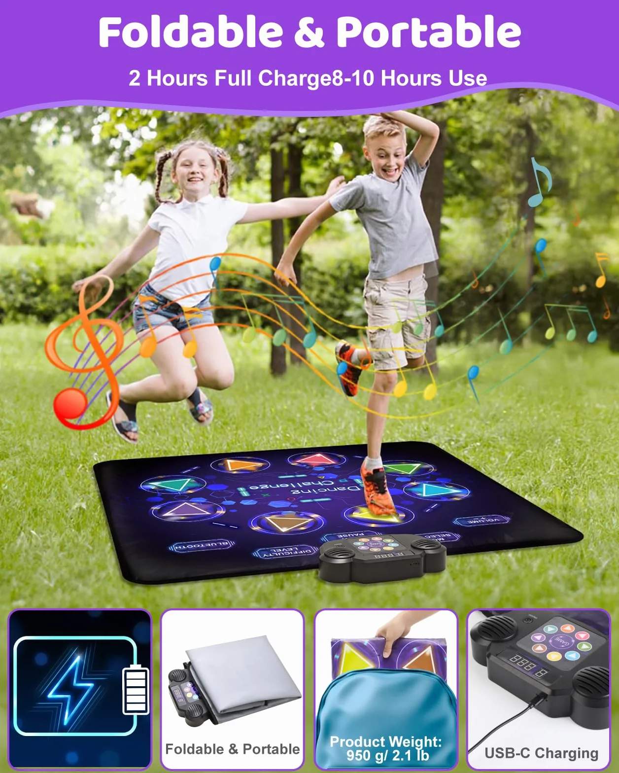 Gleamkid Tappetino da Ballo per Bambini Bluetooth, Tappeto Musicale a 8 Pulsanti Illuminati a LED con Volume Regolabile, 8 modalità e 3 Livelli di Difficoltà, Giochi Regalo per Bambini da 3 a 12 Anni