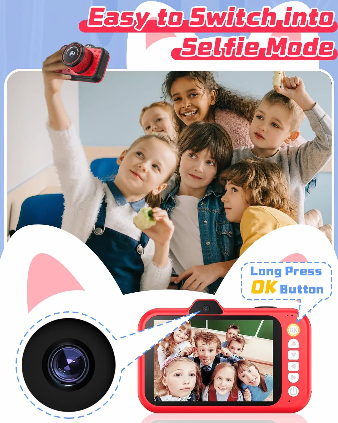 Macchina Fotografica Bambini,Usteetic 3,5” Grande Schermo 1080P Fotocamera Digitale Bambini con 360° Obiettivo Zoom LED Flash 32GB TF Scheda,Regalo di Natale Giocattolo per 3 4 5 6 8 7 9 10 11 12 Anni