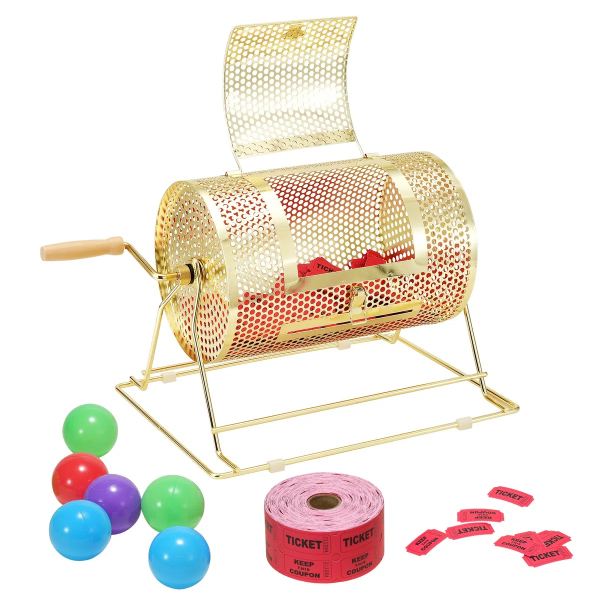 VEVOR Tamburo per gioco lotteria capienza 3500 biglietti 100 palline, serbatoio rotante piattaforma girevole dorato