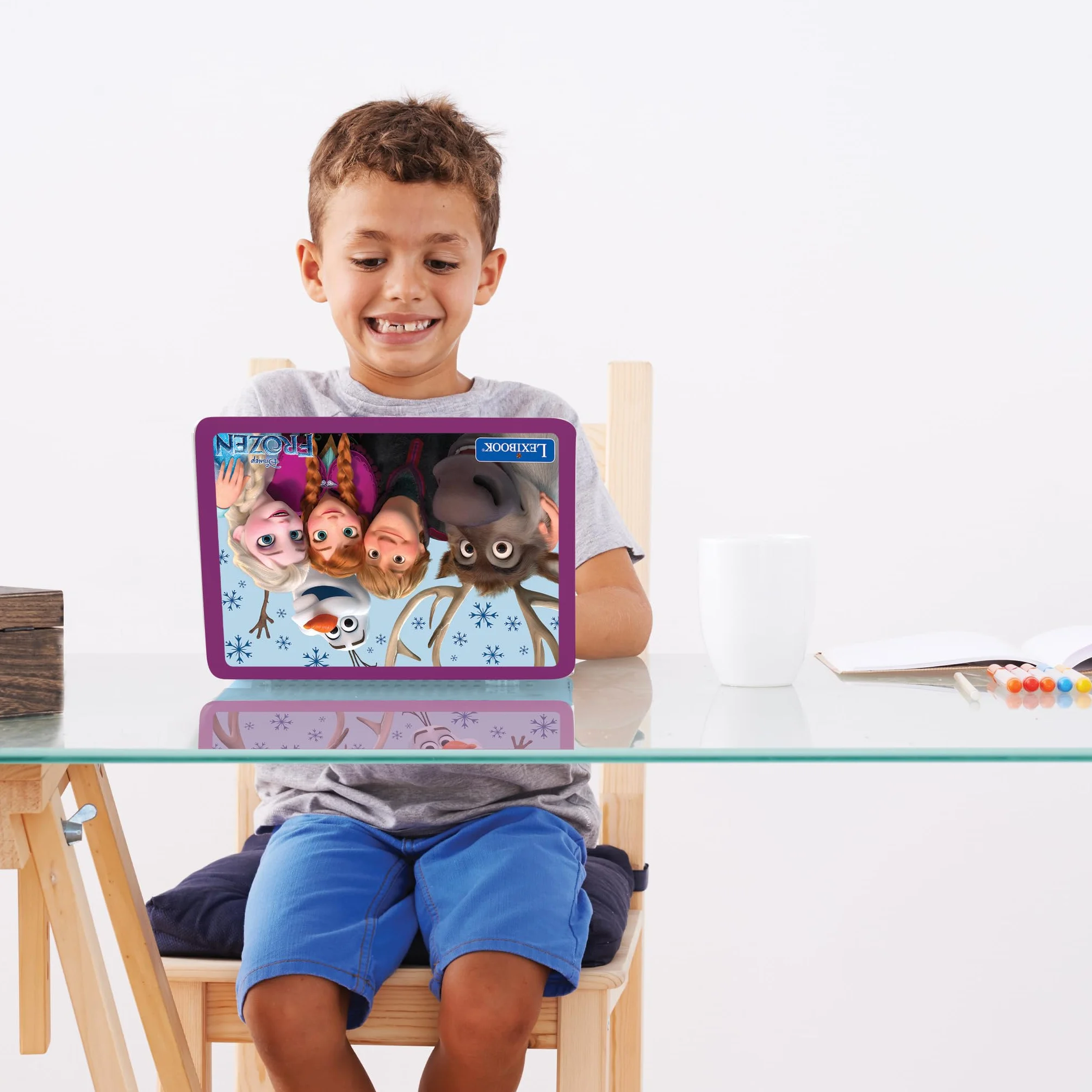Lexibook, Frozen, Laptop bilingue ed educativo Spagnolo/Inglese, Giocattolo per Bambini, 170 attività da Imparare, Giocare e Musica, Schermo Grande, Viola/Blu, JC599FZi2
