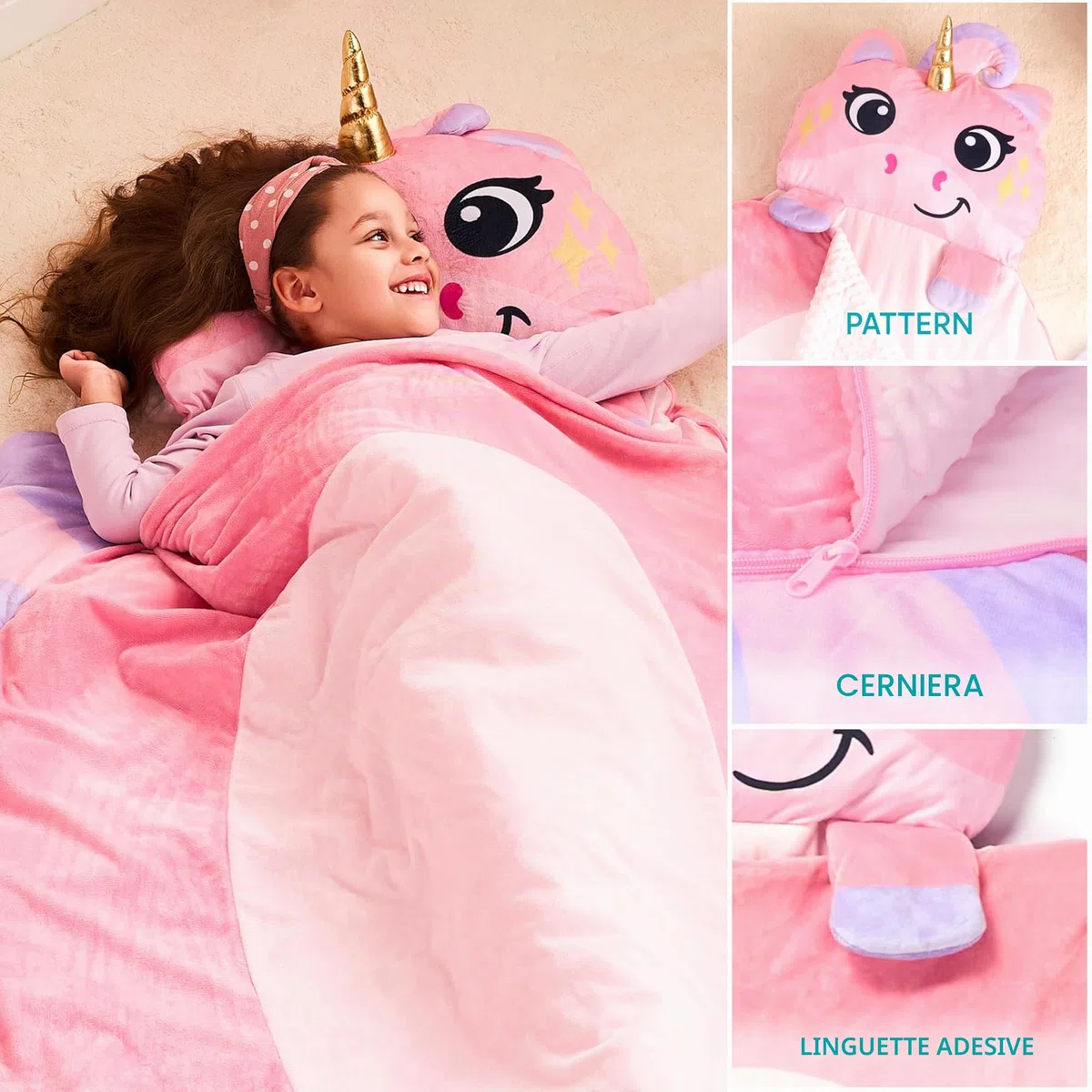Joiedomi Sacco a pelo per bambini 152 x 99 cm con cuscino e coperta Sacco a pelo pieghevole 2 in 1 per ragazzi e ragazze