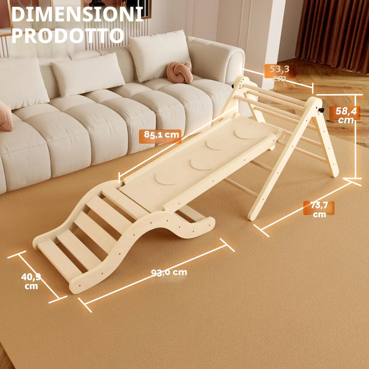 Set da gioco indoor 7 in 1 con scivolo, arco e tappetino per bambini 1-3 anni