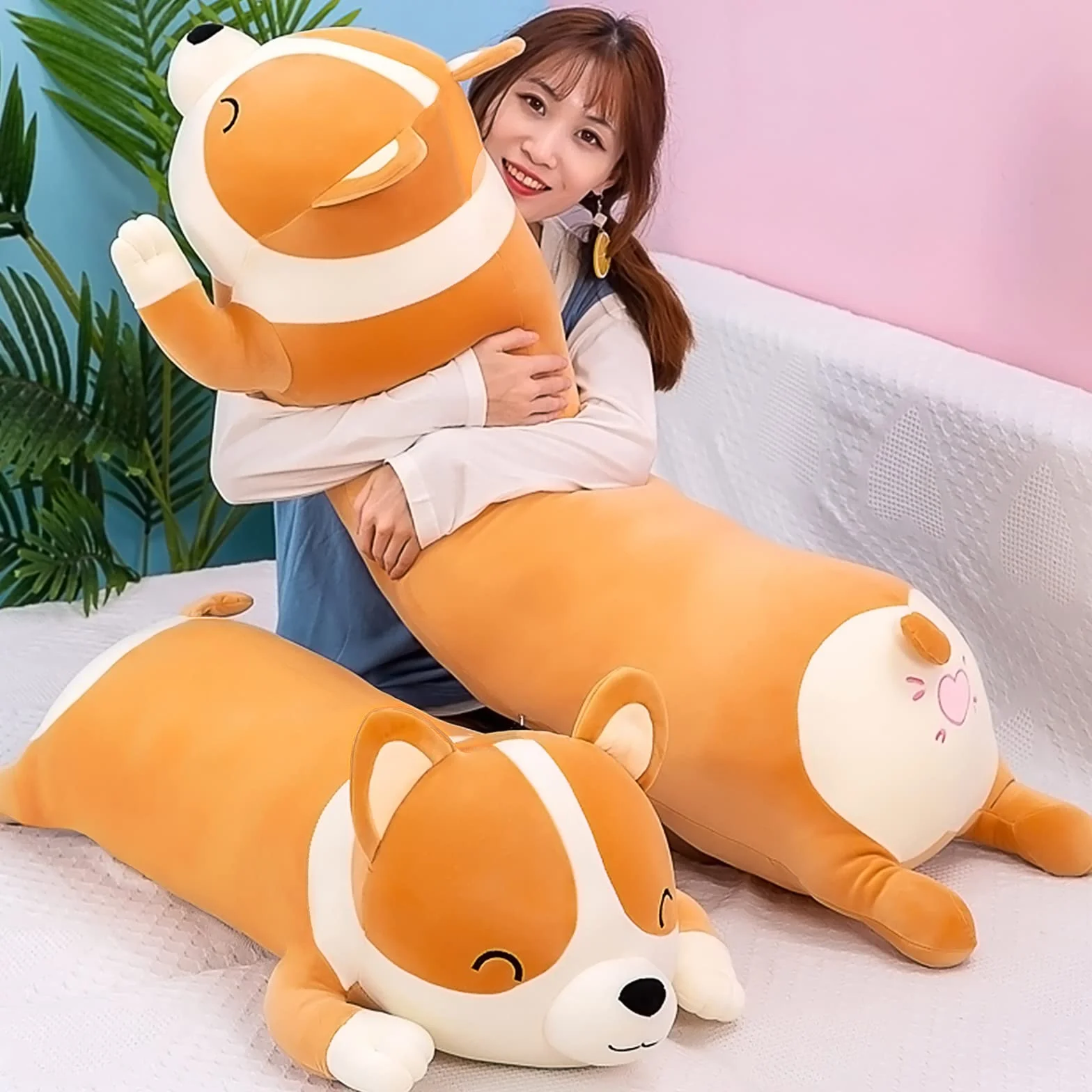 SNOWOLF Shiba Inu - Cuscino in peluche per cani e corgi Akita, morbido peluche confortevole, regalo per ragazze e ragazzi (giallo, 100 cm)