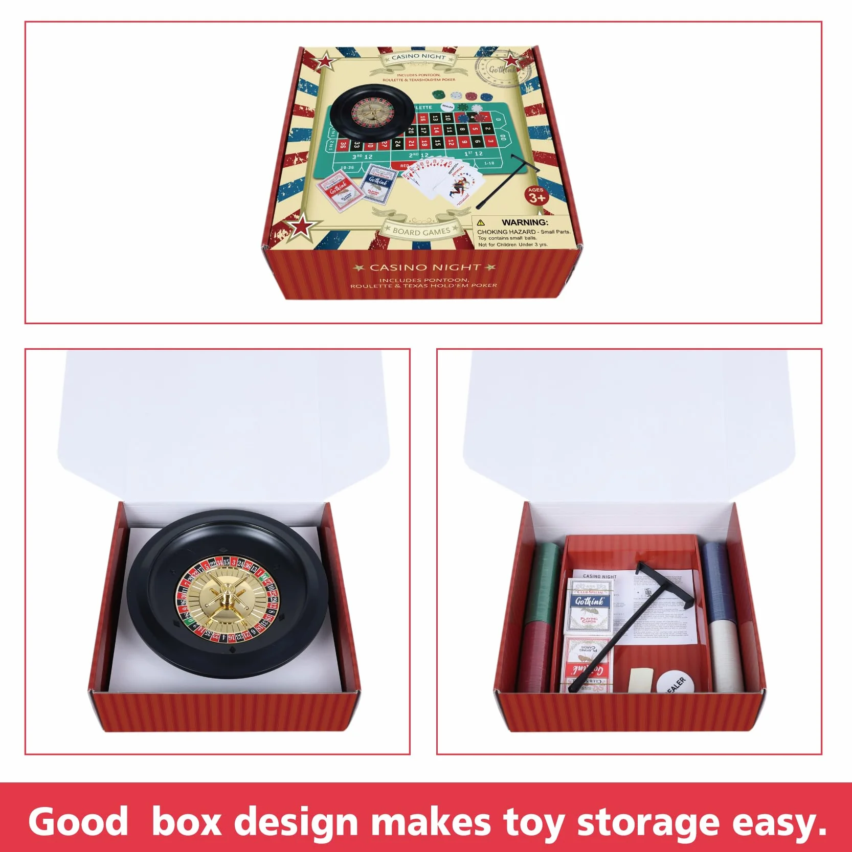 GOTHINK Set di Casinò con Roulette da 25,4 cm, 200 Carte, Strumento di Punti, 2 Palline e Gioco di Texas Hold’em – Ideale per Feste e Celebrazioni