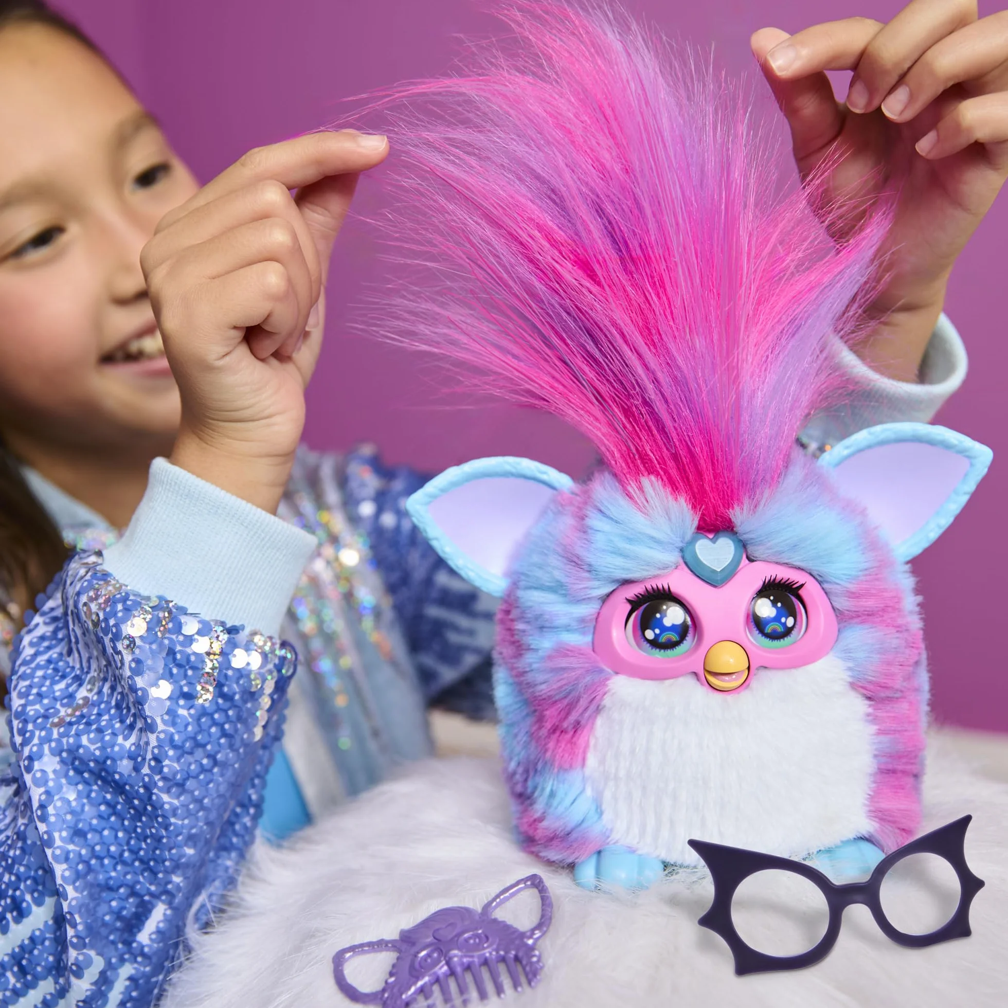 Furby Vibes Blue Razz Peluche Giocattolo Elettronico Interattivo per Bambini 6+