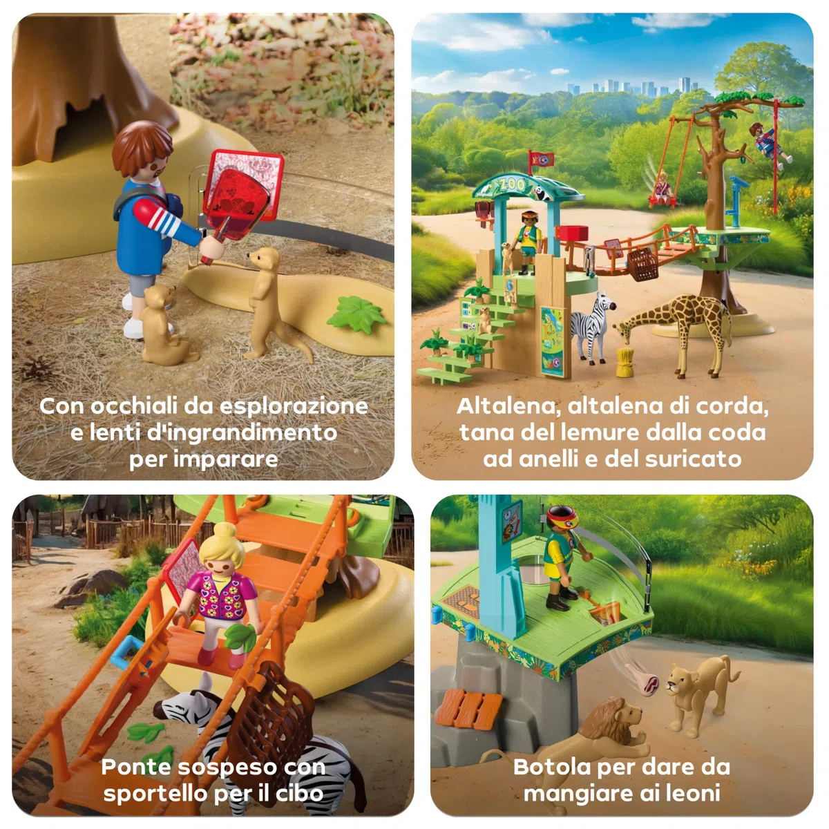 PLAYMOBIL | Animals & Friends | Zoo Parco avventura con animali | 3 piattaforme con funivia e ponte sospeso | gioco per bambini dai 4 anni in su | 72070