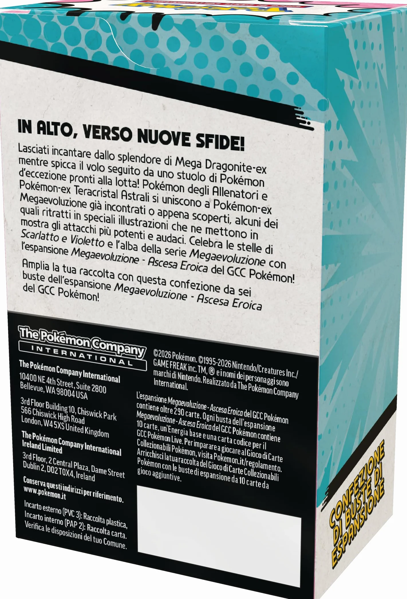 Pokémon GCC Megaevoluzione Ascesa Eroica buste di espansione sei buste Italiano