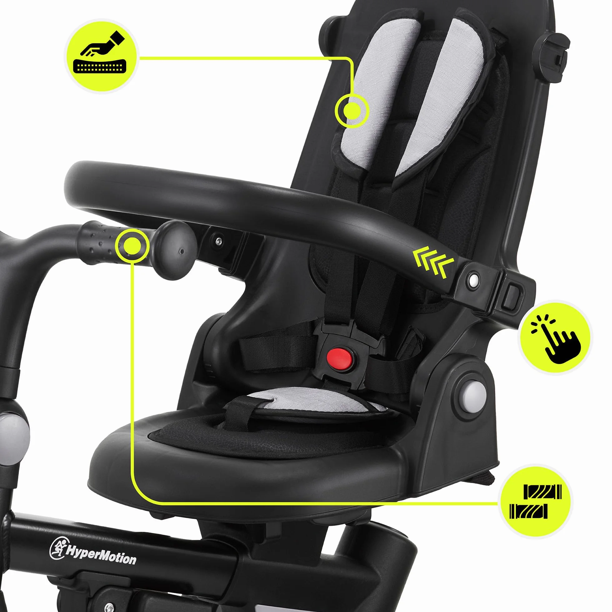 HyperMotion Triciclo Evolutivo 8 in 1 – Triciclo Passeggino Reclinabile e Pieghevole con Seduta Girevole 360° – con Cappottina, Maniglione e Cintura – per Bambini 1-5 Anni