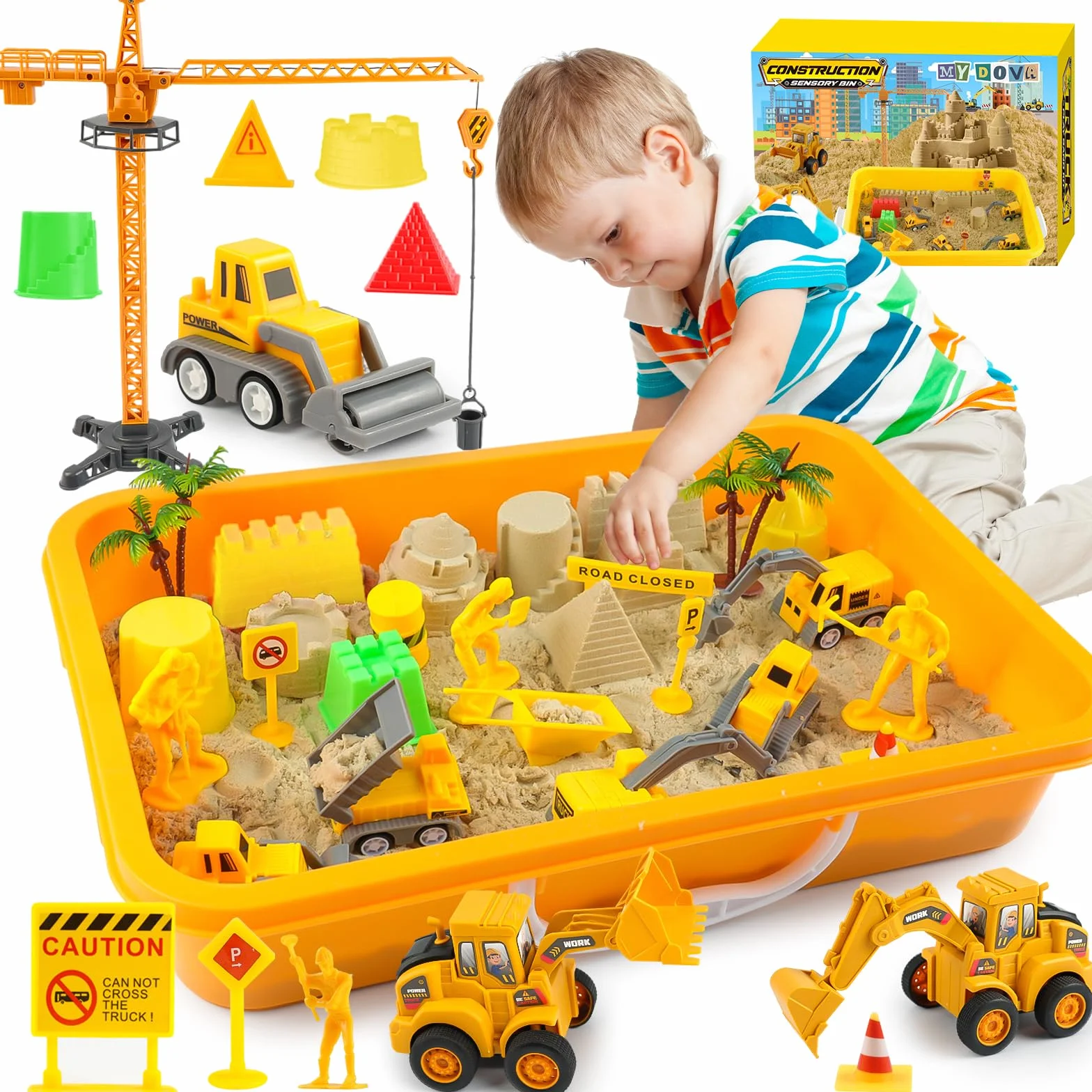 Magic Sand Sensory Toy Edificio Sensory Bin Trattori inclusi Camion Giocattolo Modelli Costruzione Lavoratori Cartelli Stradali DIY Art Kit per Bambini 3+