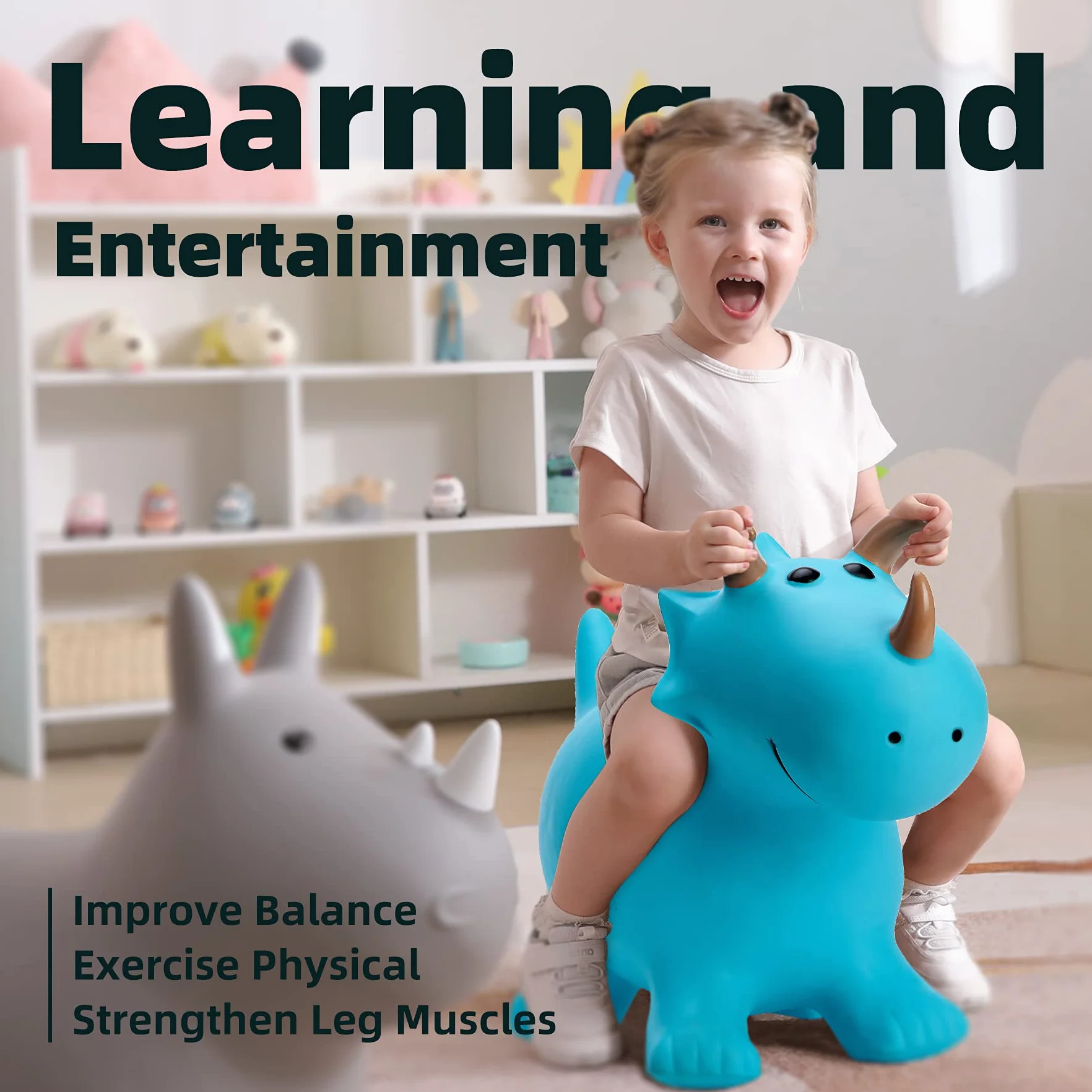 U&C Planet Animal Hopper per bambini,Dinosauro Hopper per bambini, Dinosauro Space Hopper,Gonfiabile rimbalzante Ride on Toys Regali per 2 3 4 5 6 anni Hop Along Yard Indoor Outdoor