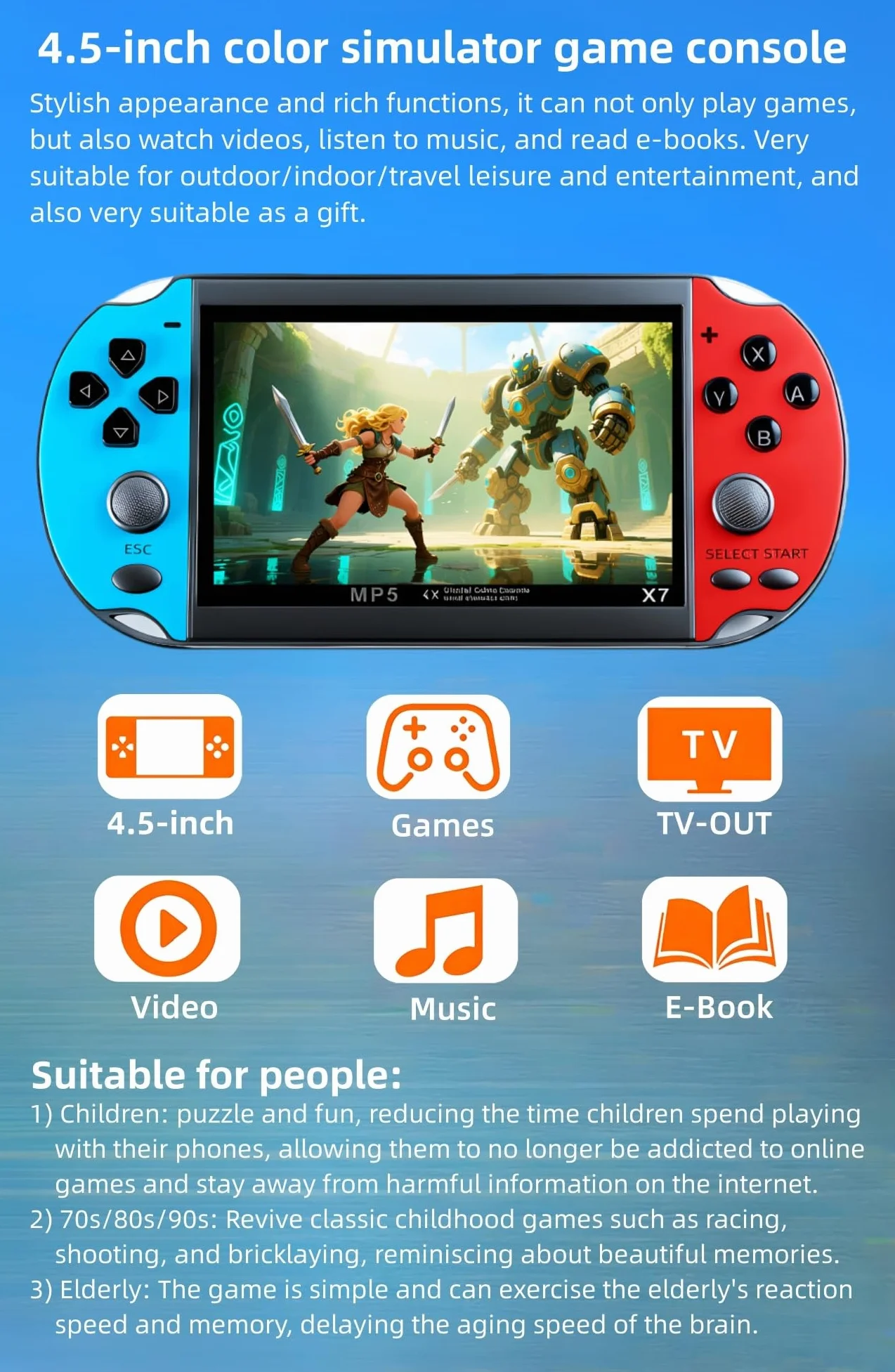 Console di gioco retrò da 4,5 pollici Simulatori multipli 3000 Giochi Gratis Integrato Supporto video/musica Dispositivo di gioco portatile/giocattolo Gioco di viaggio elettronico Regali per