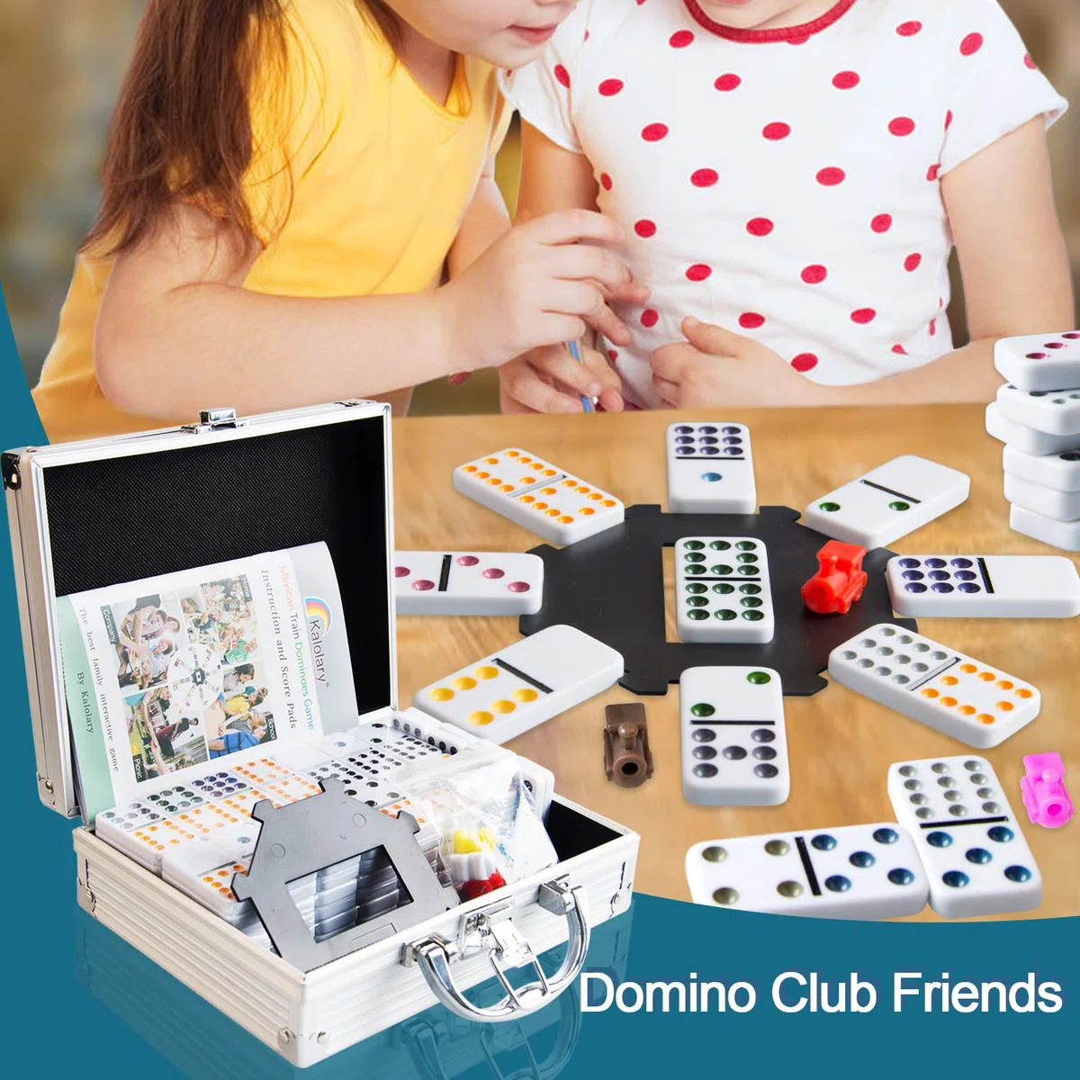 Kalolary Doppi 12 Gioco Domino del Treno Messicano, 91 Tessere Numero Giochi Domino Custodia Alluminio con 9 Libretto Istruzioni Treni Segnapunti Mozzo Forma Ottagonale Gioco Tavolo Famiglia Ufficio