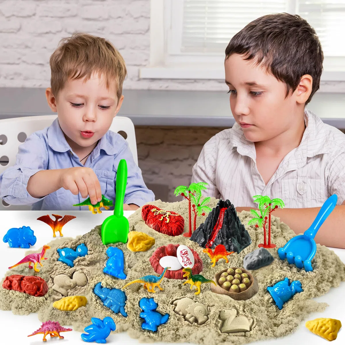 ESSENSON Sabbia per Bambini 1 KG Kit di Dinosauri Giocattoli Sensoriali Regalo 3-12 Anni