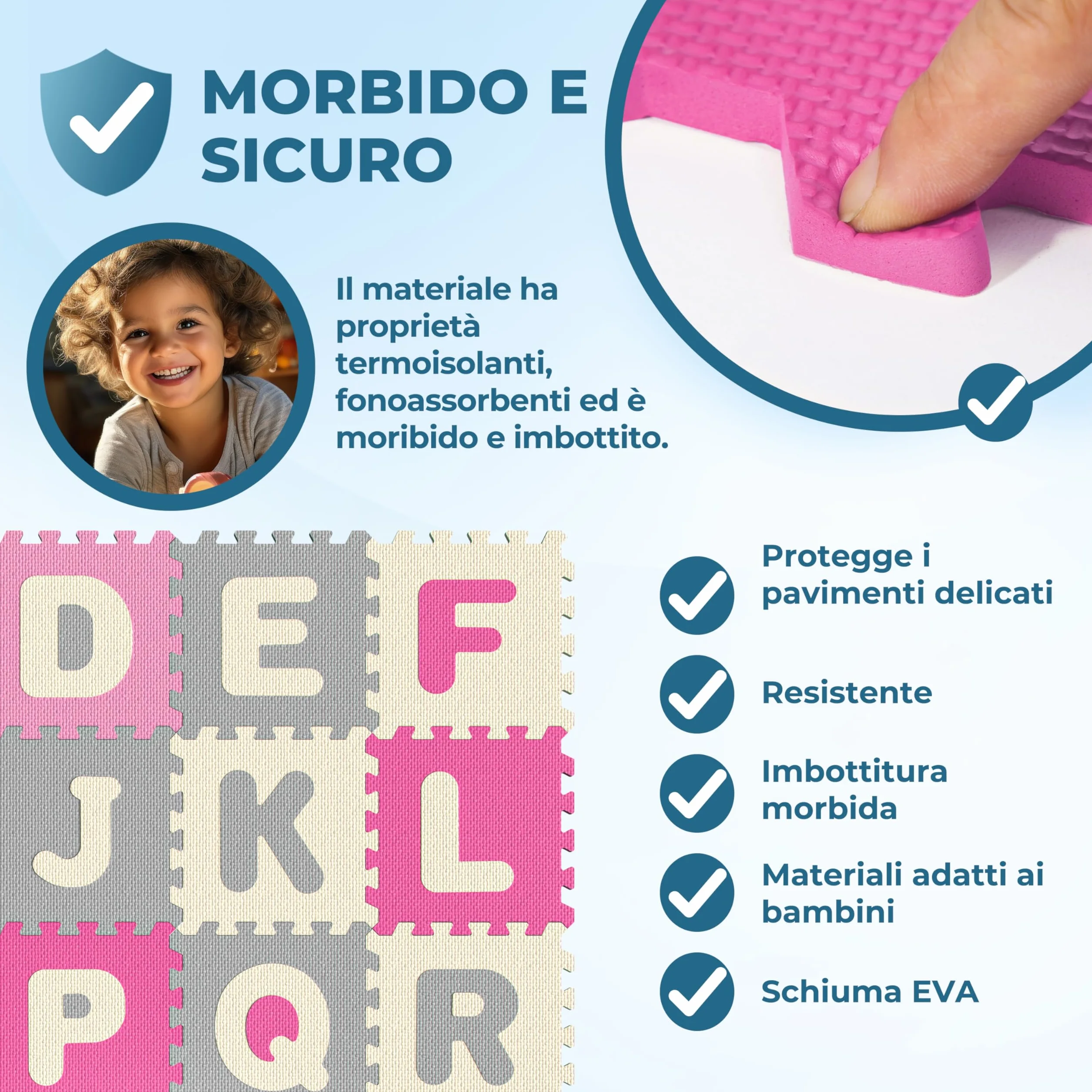 Spielwerk® Tappeto Puzzle XXL 86 Pz per Bambini 3,3m² Tappetino per Gattonare Lettere Numeri Apprendimento Gommapiuma