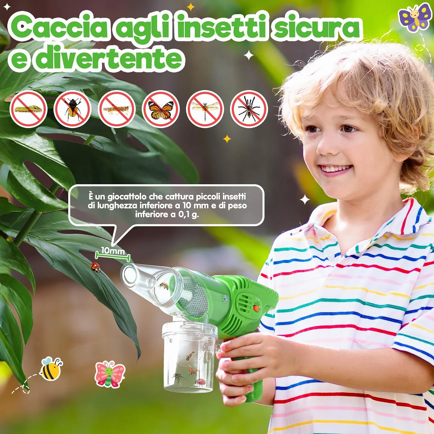 Kit Esploratore Bambini con Cattura Insetti, Scatola per Insetti, Rete di Farfalle, lenti d'ingrandimento, Pinzette, Portachiavi, Esplorazione Outdoor Giocattoli Regalo Set per Bambini da 3+ Anni