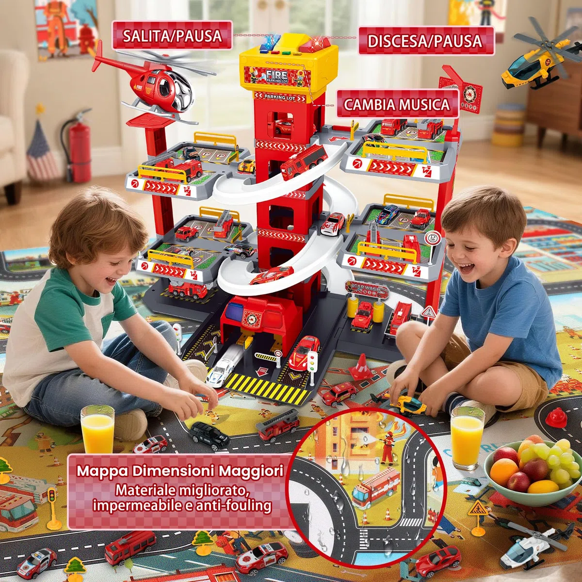 BuzzoXerex 5 Piani Garage Mmacchine per Bambini, Parcheggio Macchinine con 14 Autos e 2 Elicottero, Giocattolo Auto Garage con Ascensore e Rampe, Idea Regalo per Bambini 5 6 7 8 9 Anni (Rosso)