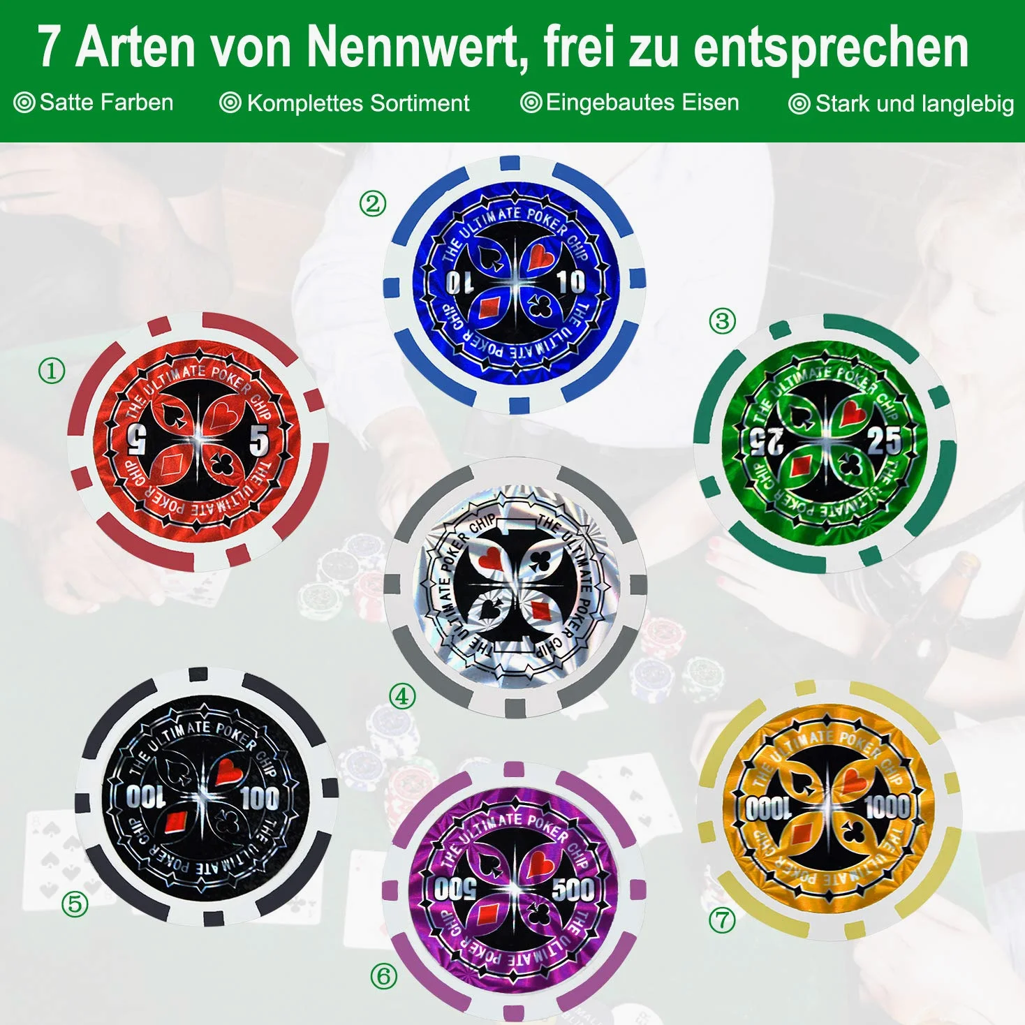 LZQ Custodia da poker 500 chip Texas Hold'em, con custodia nera in alluminio per il trasporto e chip da casinò, 2 giochi di carte dealer Small Blind Big Blind Buttons e 5 dadi