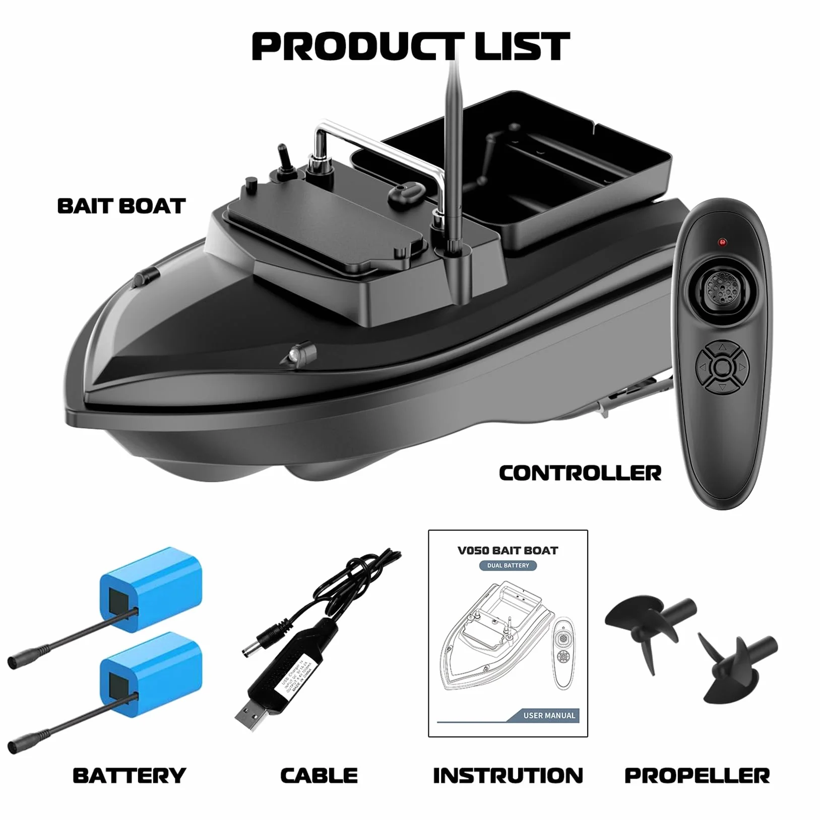 Barca con Esche da Pesca 500M RC Barca con Esche da Pesca 2KG Caricamento con Borsa Dispositivo di Alimentazione per Pesci Distanza 500M 2kg Caricamento Esche Barca telecomandata