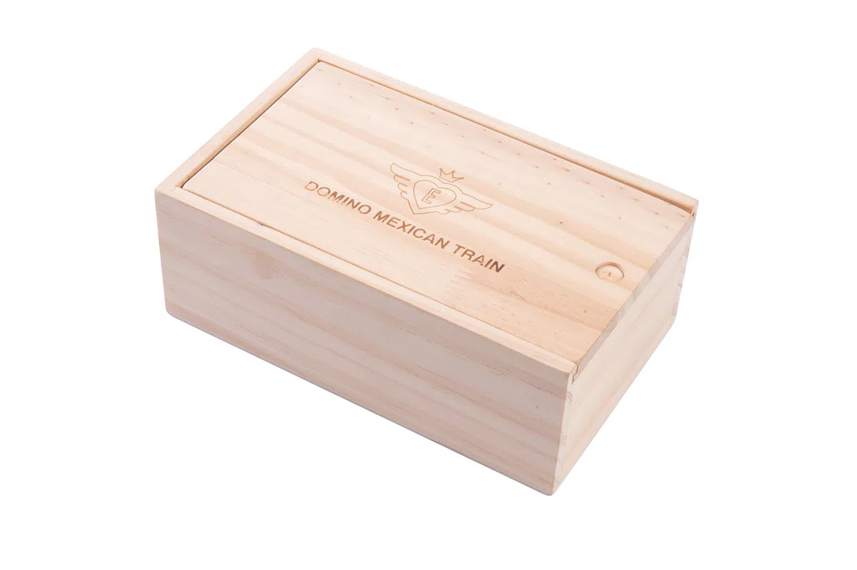 Engelhart - 250180 - Domino Treno Messicano D12 - Versione Numeri - Scatola di Legno - 91 Pezzi di Domino 8 mm + 8 Treni Colorati - 2 a 8 Giocatori
