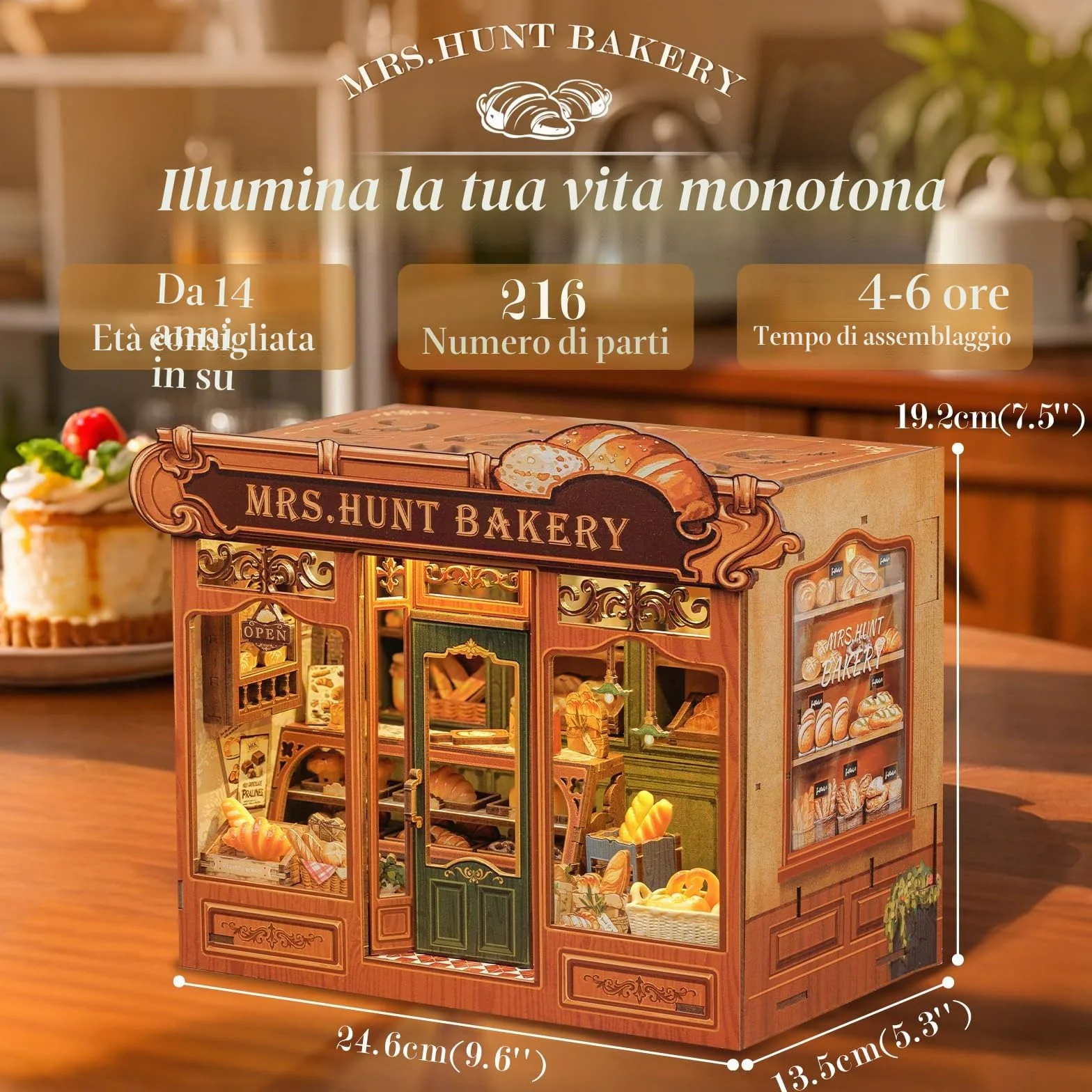 Cutefun DIY Case delle bambole Book Nook Model Kit, Reggilibri Scaffale Inserto Decorazione con Luce LED,Kit di Costruzione di Modellini in Legno per (MRS.HUNT BAKERY)