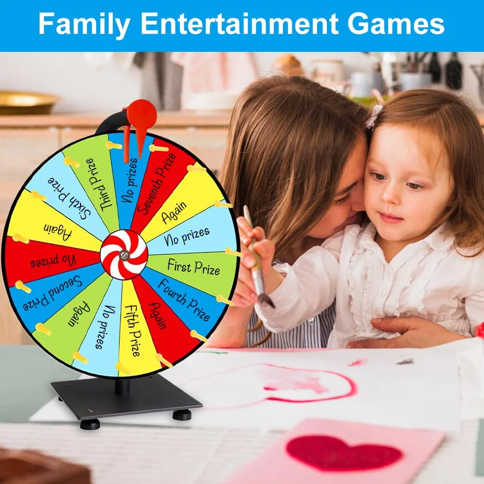 Ruota della Fortuna per Girare, Giocattolo con Gomma e Pennarello, 15 Slots Spinning Prize Wheel, Ruota della Fortuna per Giochi della Lotteria, Giochi di Parole, Carnevale