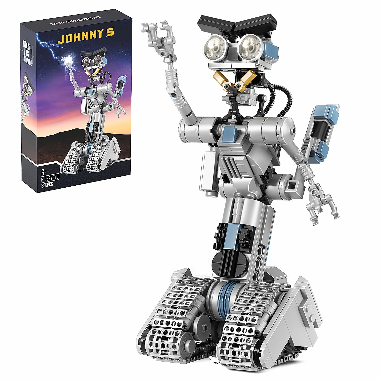 Johnny 5 robot giocattolo da costruzione per ragazzi e ragazze, robot Mecha, compatibile con Lego, Educare STEM dai 6 anni, Halloween (386 pezzi), F-C9225Y01