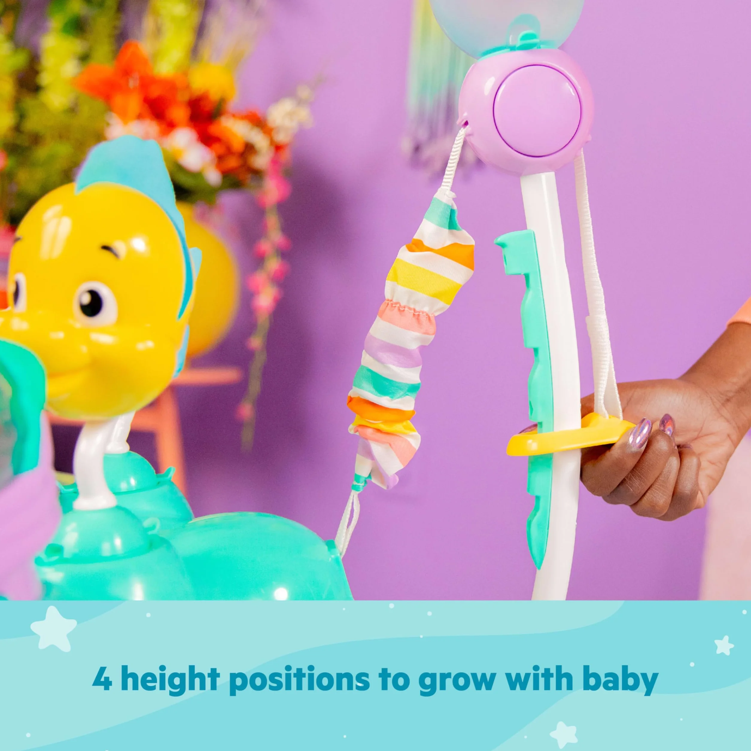 Bright Starts, Disney Baby, Jumper multiattività Sea of Activities della Sirenetta, con Giocattoli interattivi, luci e Musica con Principessa Ariel di Disney, 6-12 Mesi (Blu)