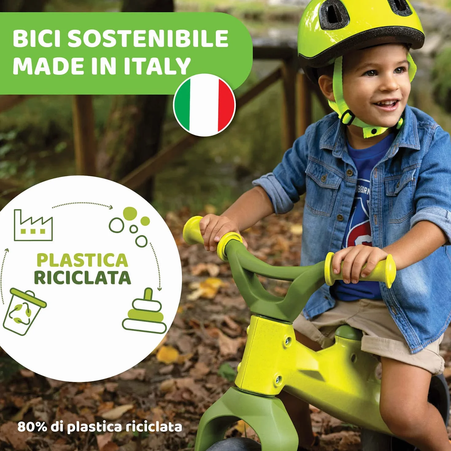 Chicco Balance Bike Eco+, Bici Bambini da 18 mesi a 3 anni (Fino a 25 kg), Bicicletta Senza Pedali per l'Equilibrio, Manubrio e Sellino Ergonomici, Ruote Antiforatura, 80% Plastica Riciclata