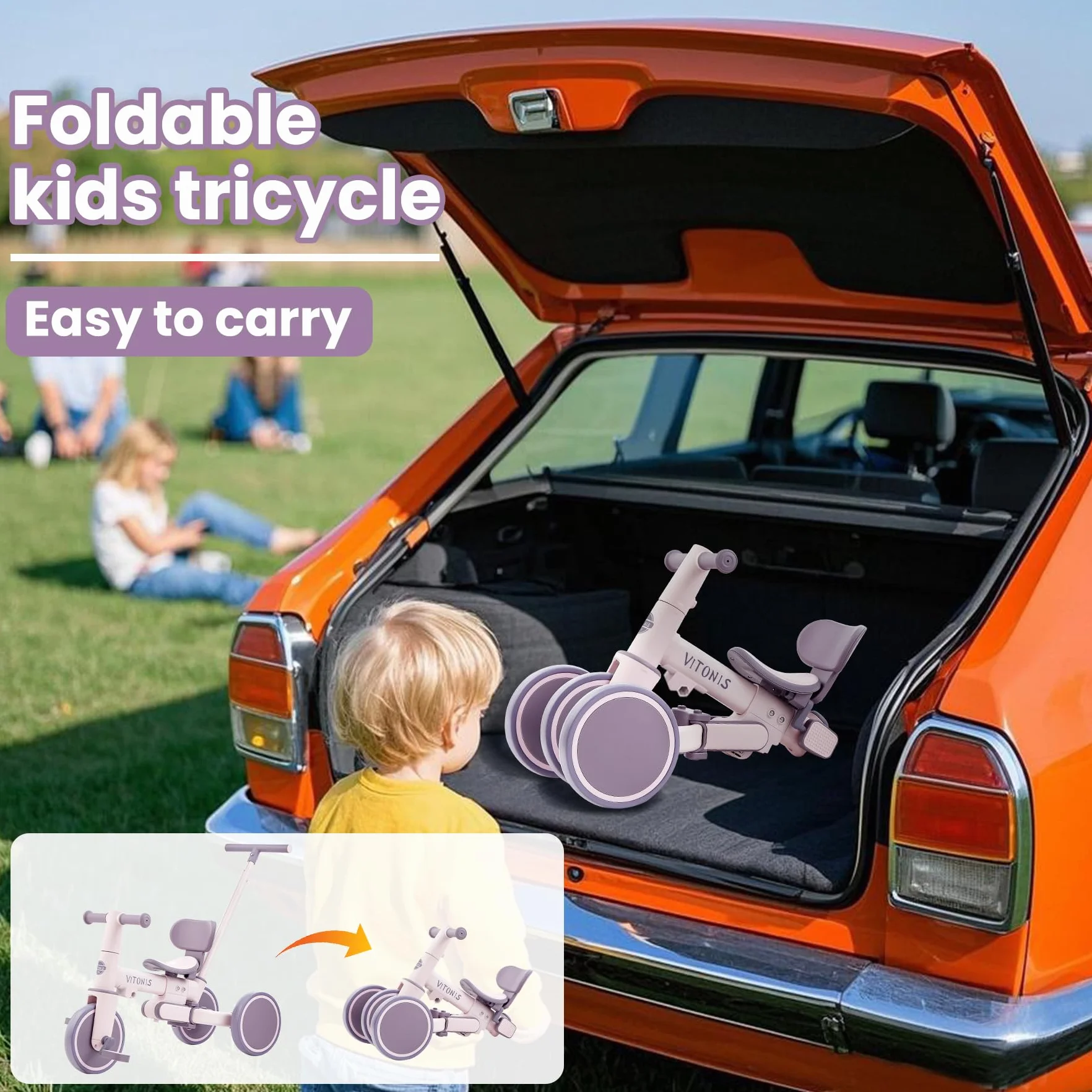 VITONIS bicicletta senza pedali da 1 anno, triciclo 5 in 1 con barra di spinta per bambini, girello per bambini da 1 a 3 anni Regali e giocattoli (viola)