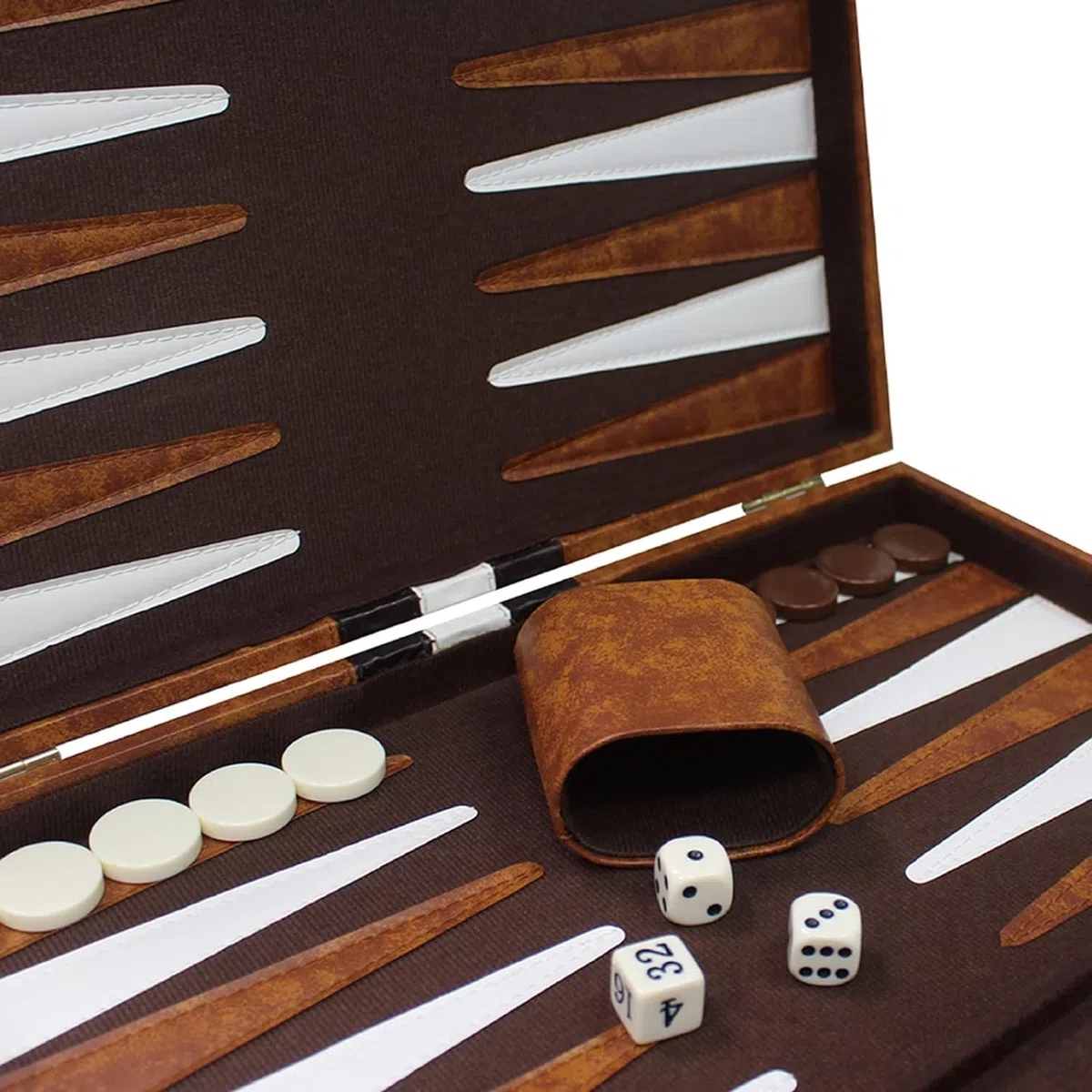 Backgammon, classico gioco da tavolo per adulti, set portatile con custodia in pelle di alta qualità, per viaggi e famiglia, 15 pollici, marrone, 2 giocatori, dai 14 anni in su