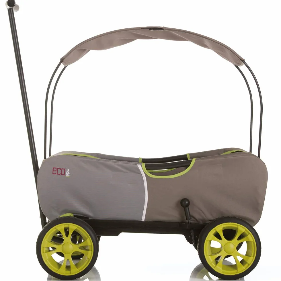 hauck Eco Mobil, Forest - Carrello da Trasporto per 2 Bambini fino a 50 kg - con Tettuccio Parasole e Cuscino di Seduta - Grandi Ruote EVA, Freno e Timone Rimovibile - Richiudibile e Portatile
