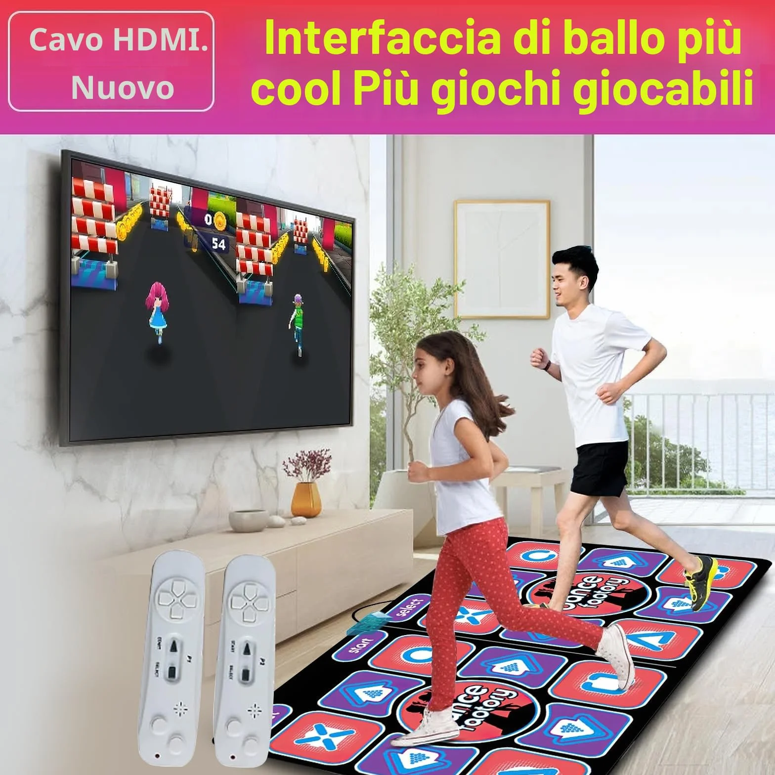 Tappetino da ballo 2 in 1 per TV e PC, doppio tappetino da ballo per bambini adulti, t-apis di d-anse interattivo con 2 controller di gioco, 100 canzoni e 65 giochi, per fitness, danza e festa